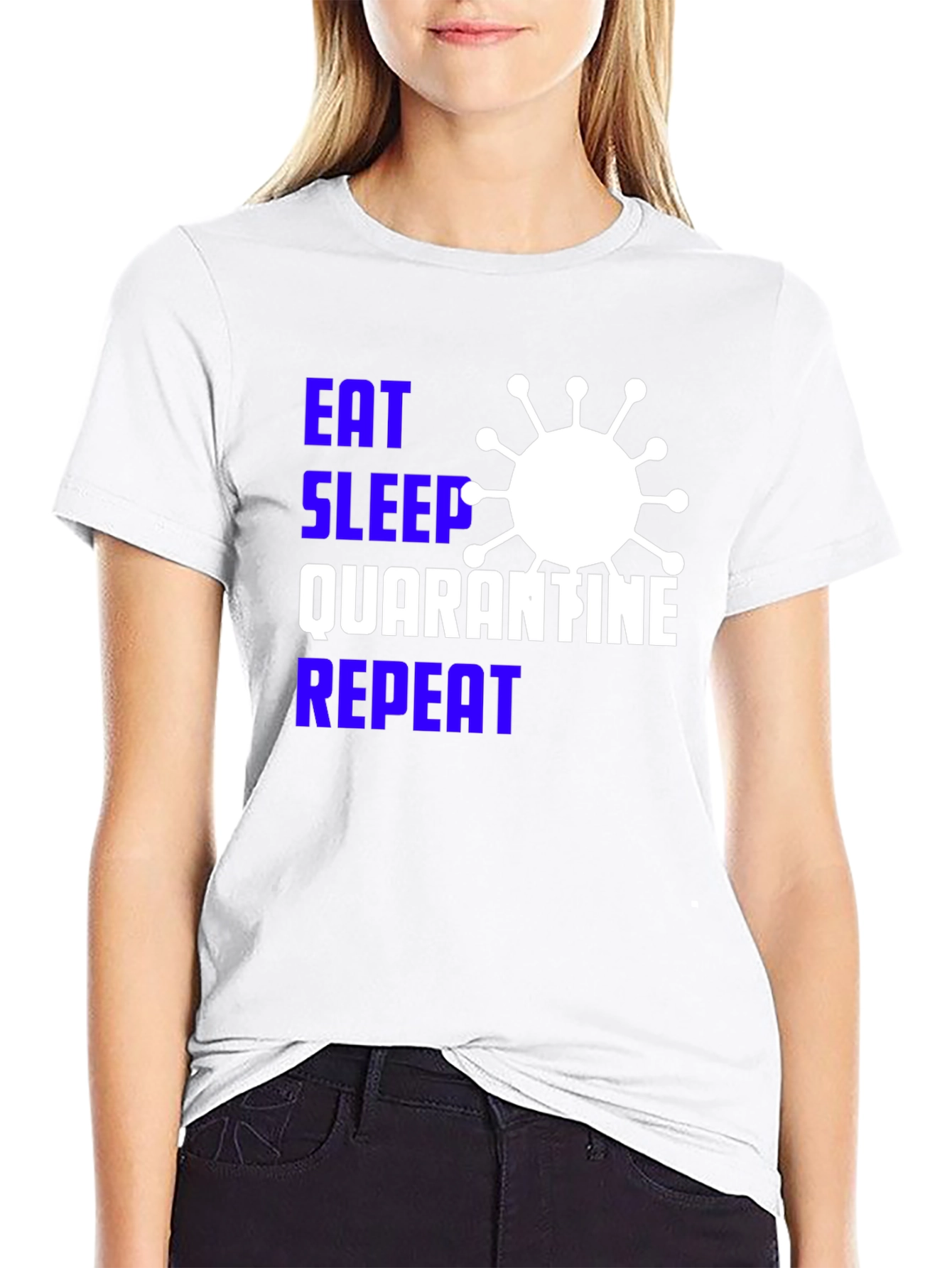 Black Eat Sleep Quarantine Repeat Black Graphic Tee view 9
