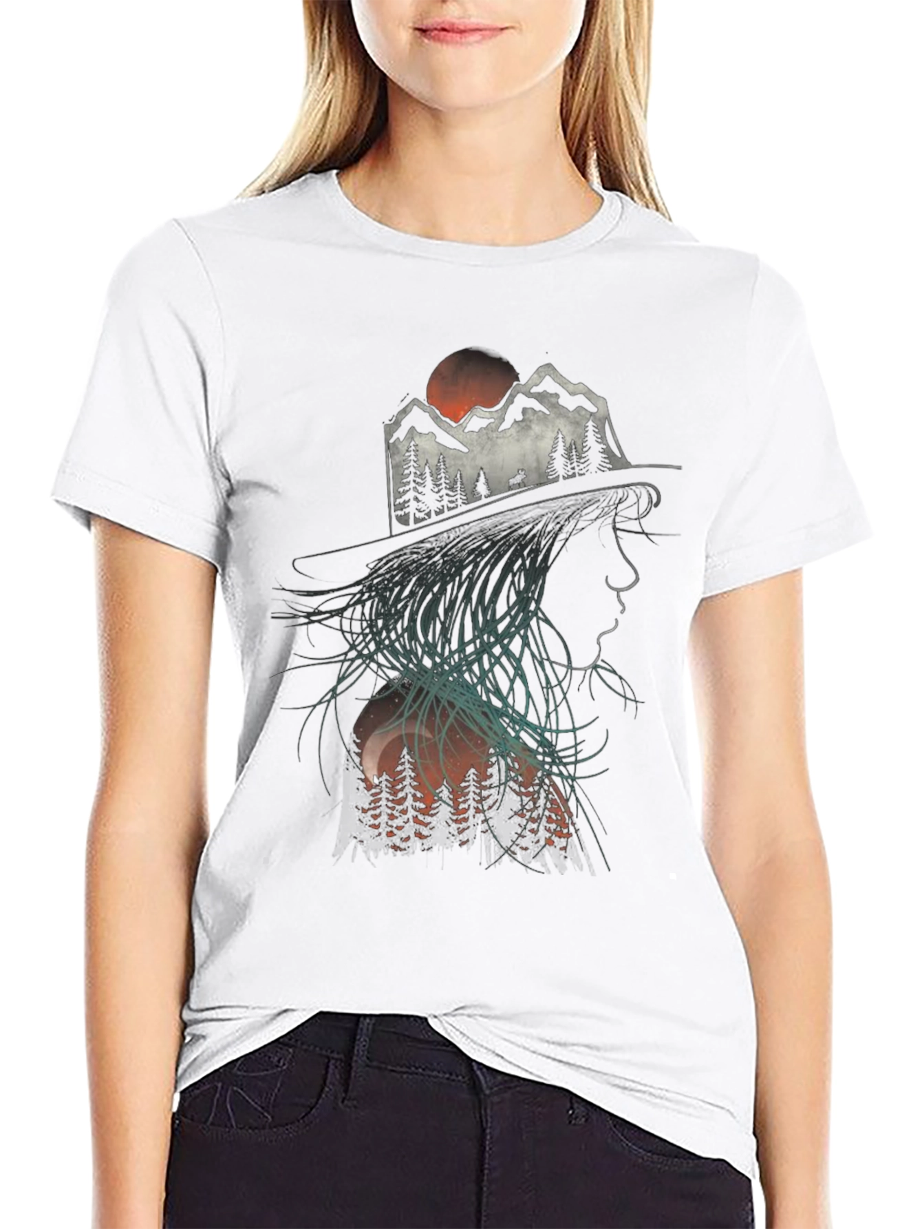 Black Nature Silhouette Graphic T-Shirt view 9