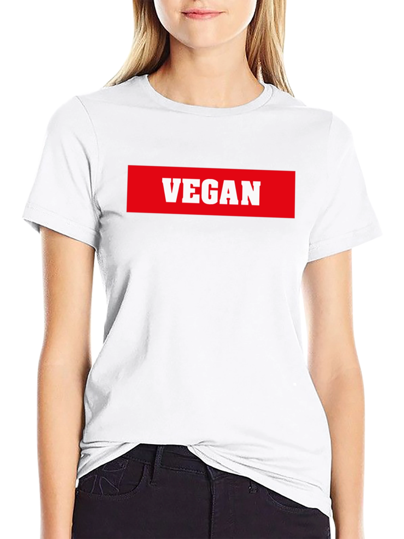 Black Vegan Statement T-Shirt - Bold Red & White Print view 9
