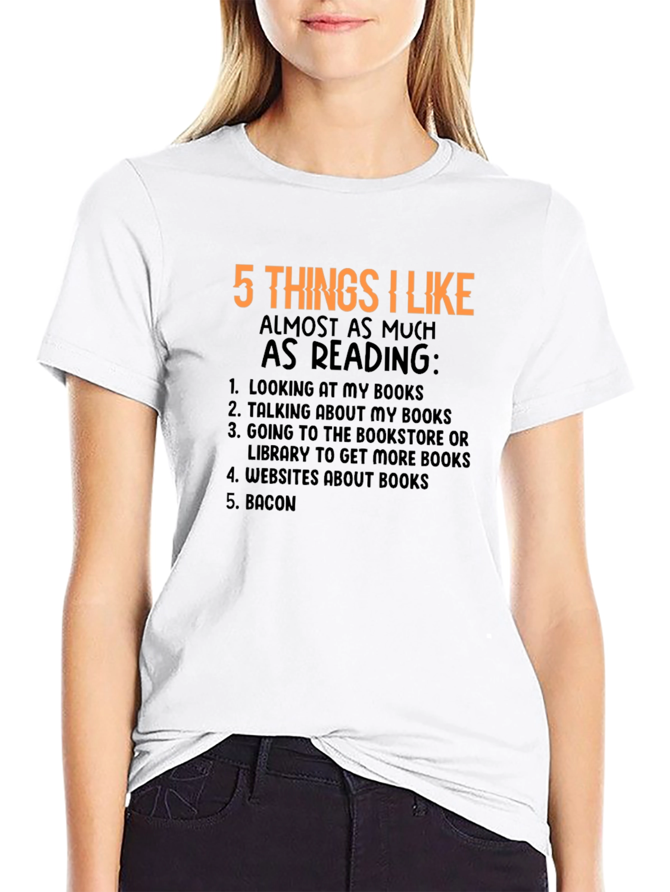 Black 5 Things I Like Reading T-Shirt view 9