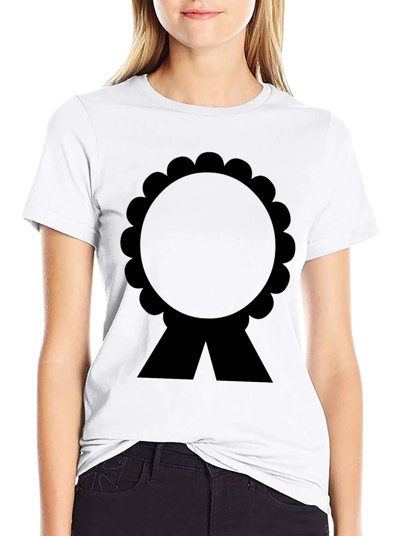 Black Black T-Shirt with Rosette Ribbon Graphic view 9