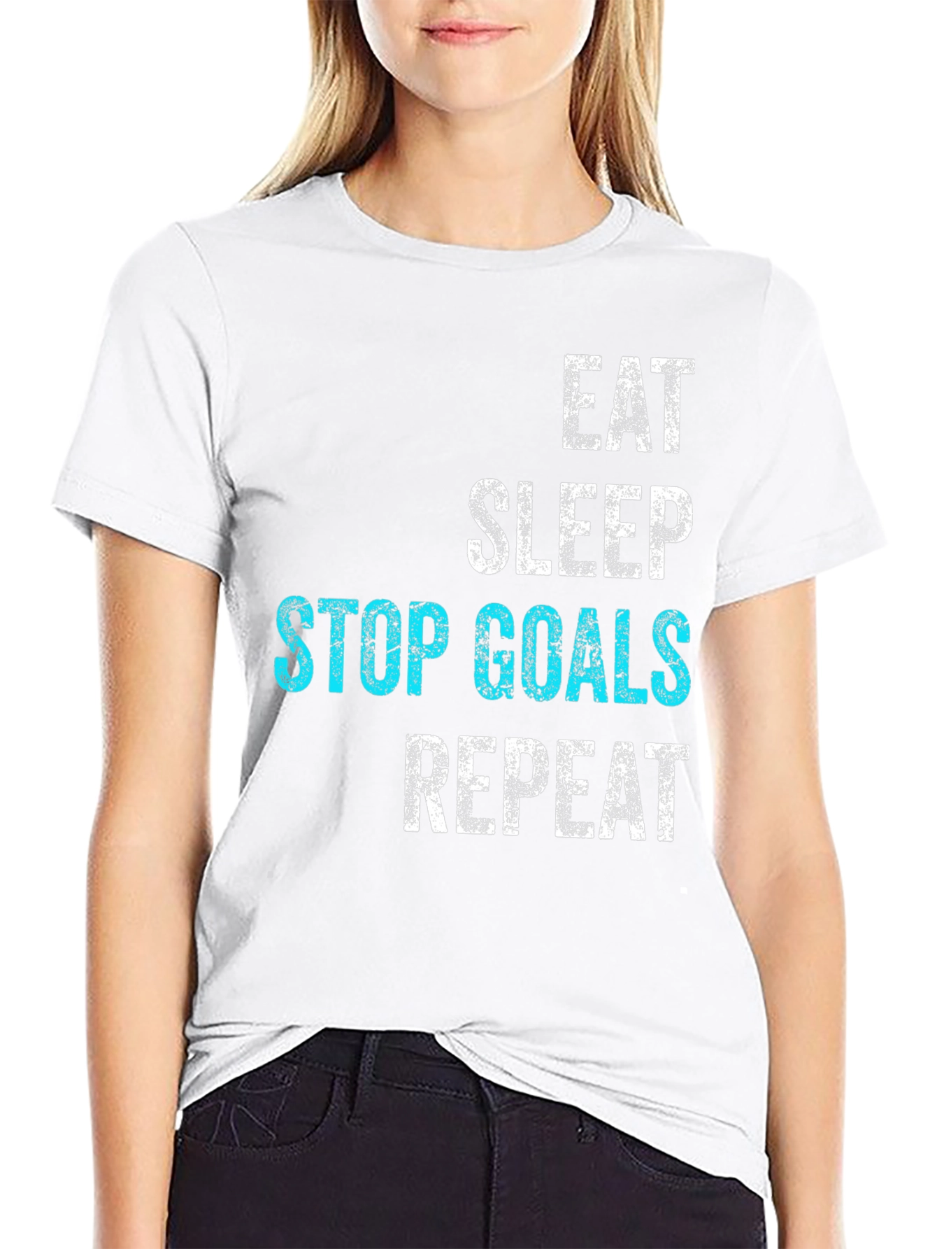 Black Eat Sleep Stop Goals Repeat Graphic Tee view 9
