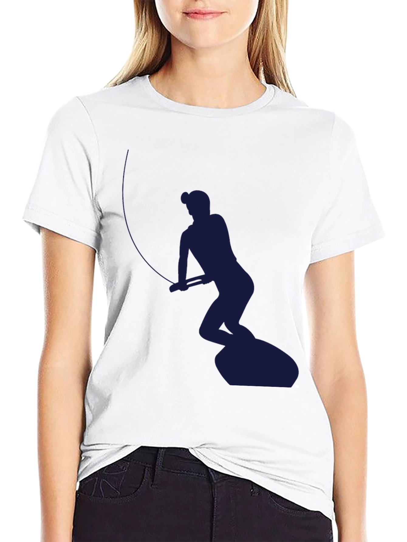 Black Fisherman Silhouette Graphic Tee - Black Cotton Blend view 9