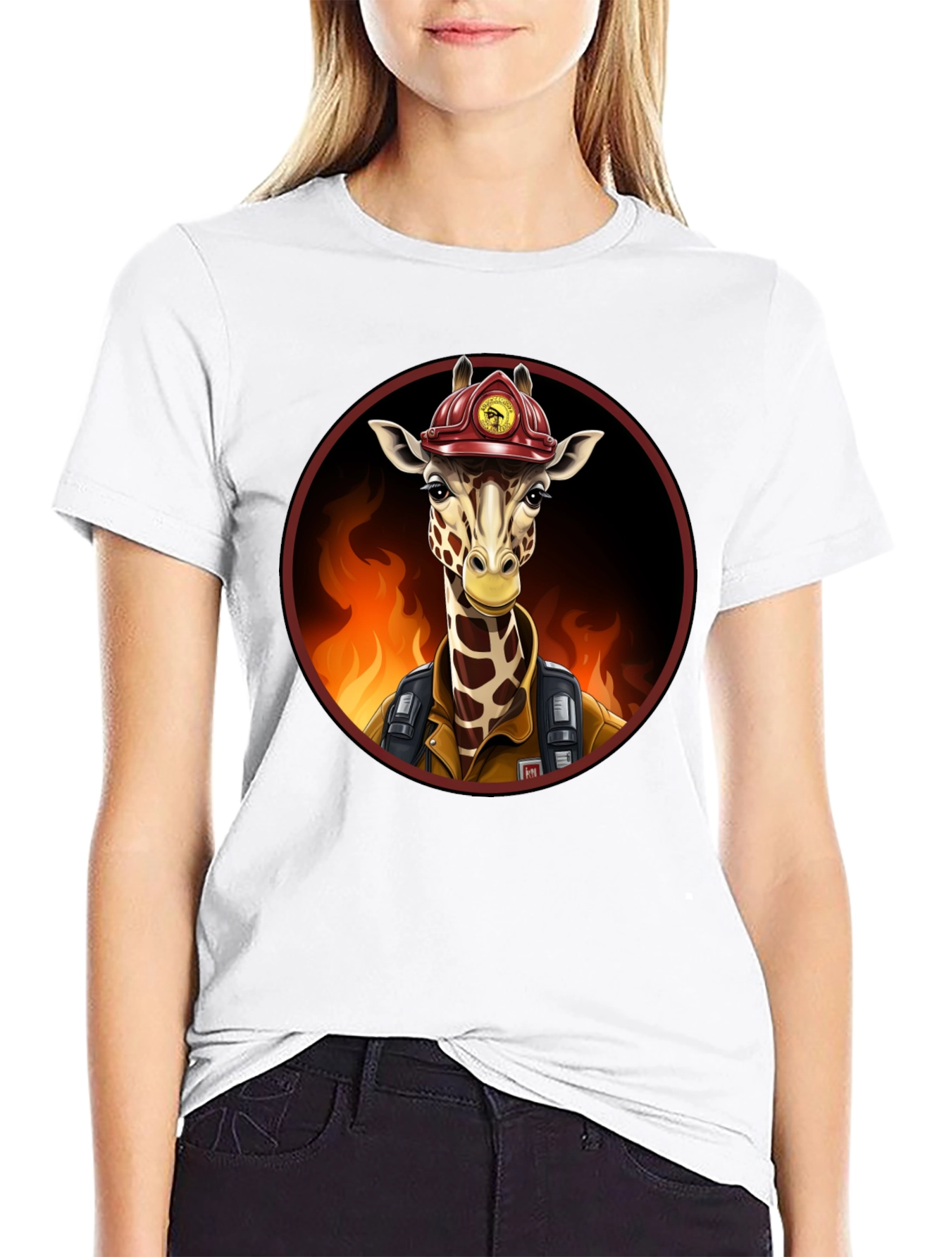 Black Giraffe Firefighter Graphic Tee view 9