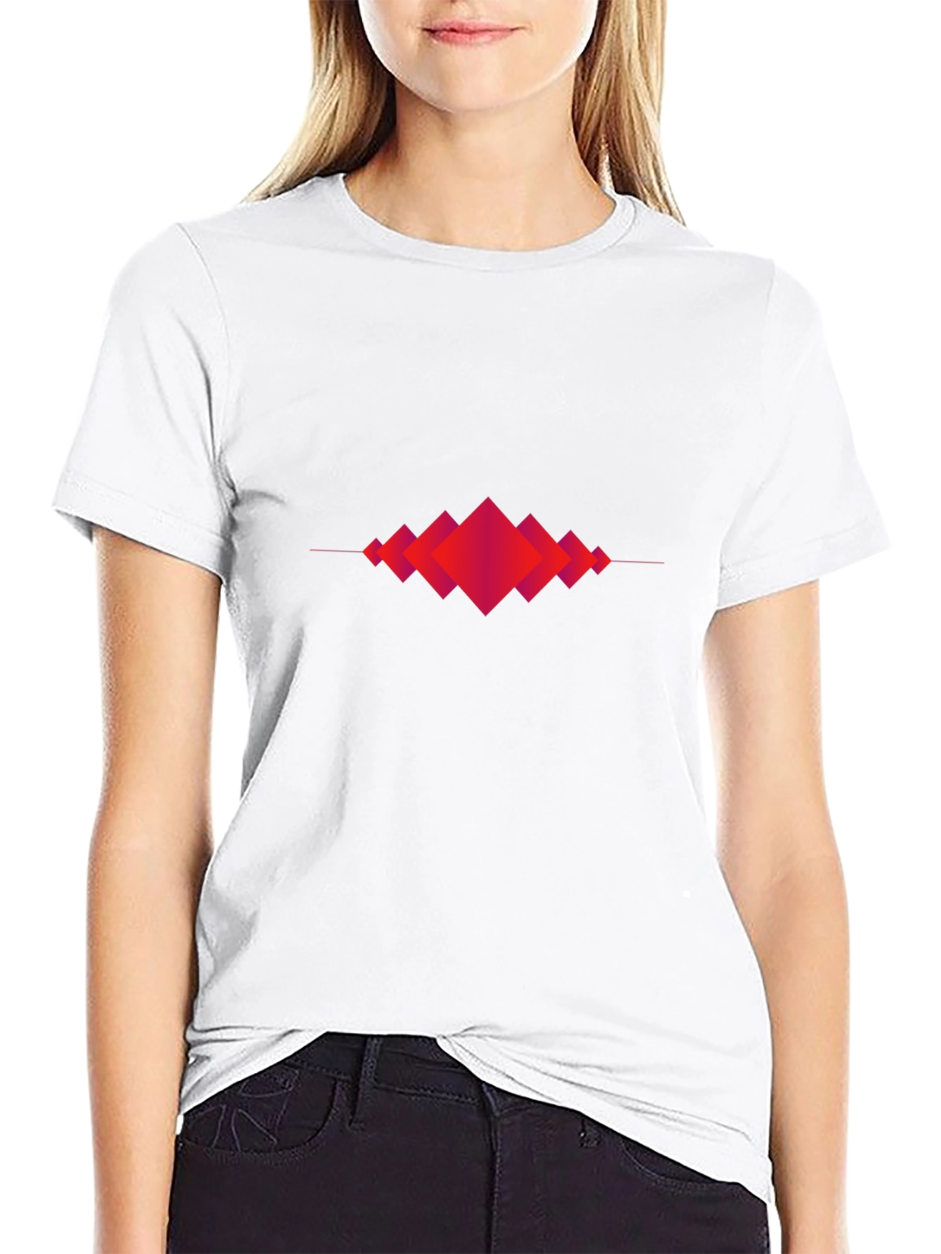 Black Abstract Geometric Red Diamond Graphic Black T-Shirt view 9
