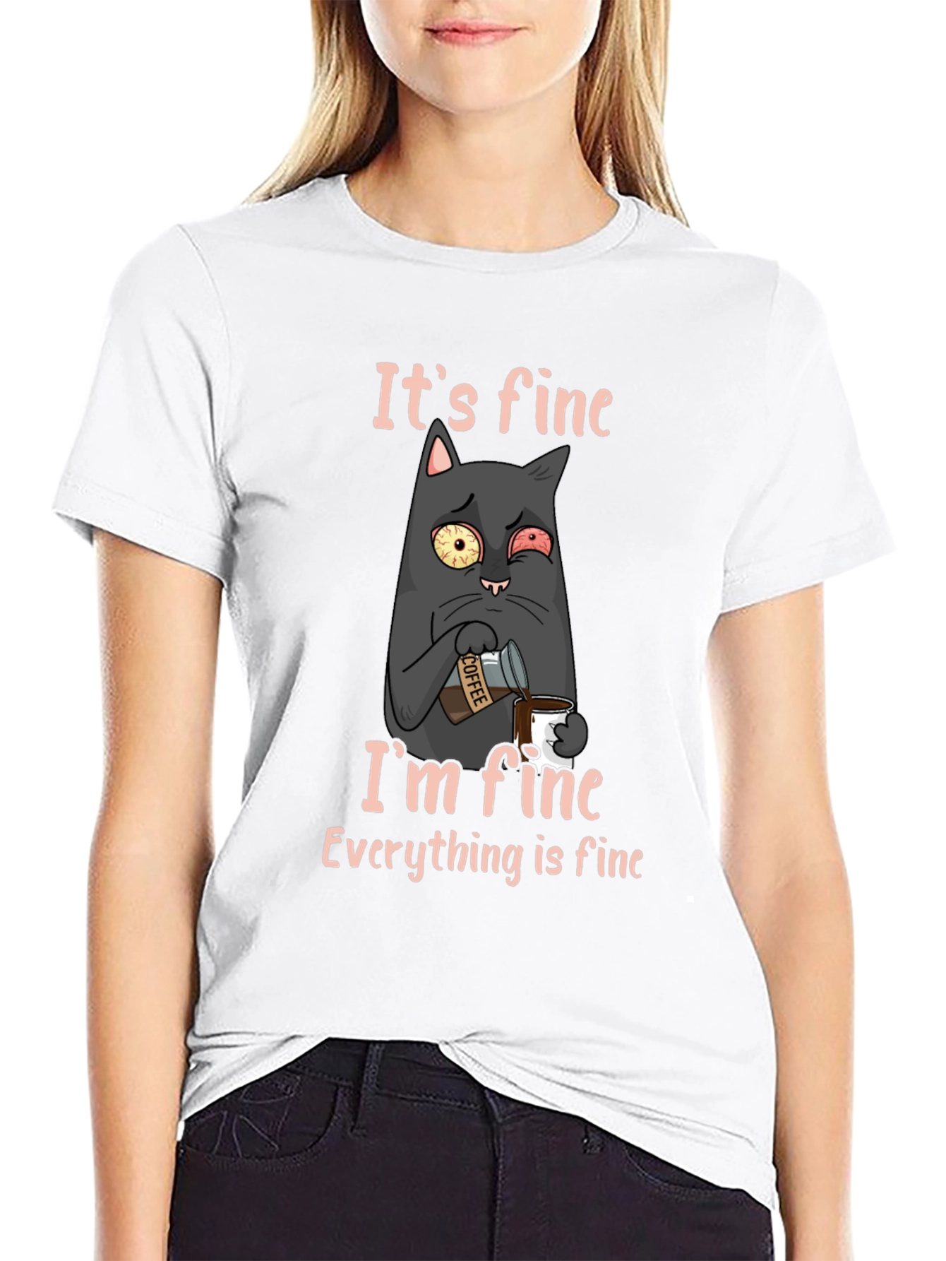 Black It's Fine Cat T-Shirt - Funny Graphic Tee view 9