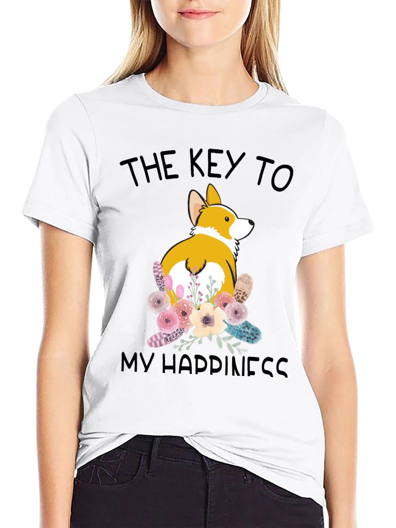 Black Corgi Happiness T-Shirt view 9