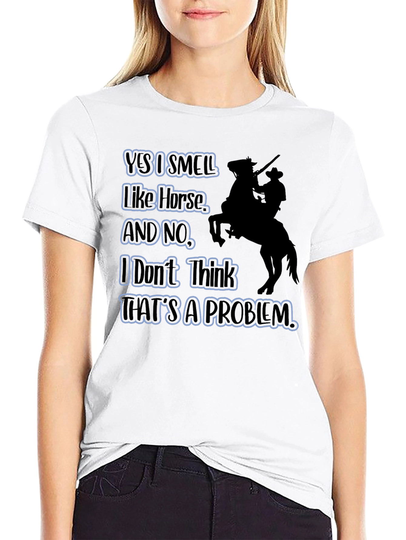 Black Humorous "Yes I Smell Like Horse" Graphic T-Shirt view 9