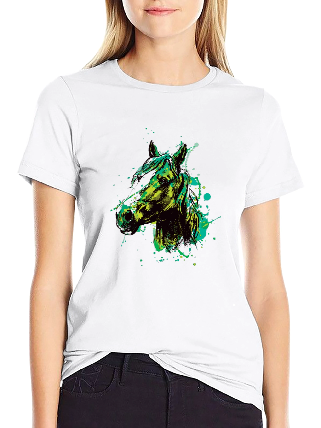 Black Horse Graphic Print Crew Neck T-Shirt view 9