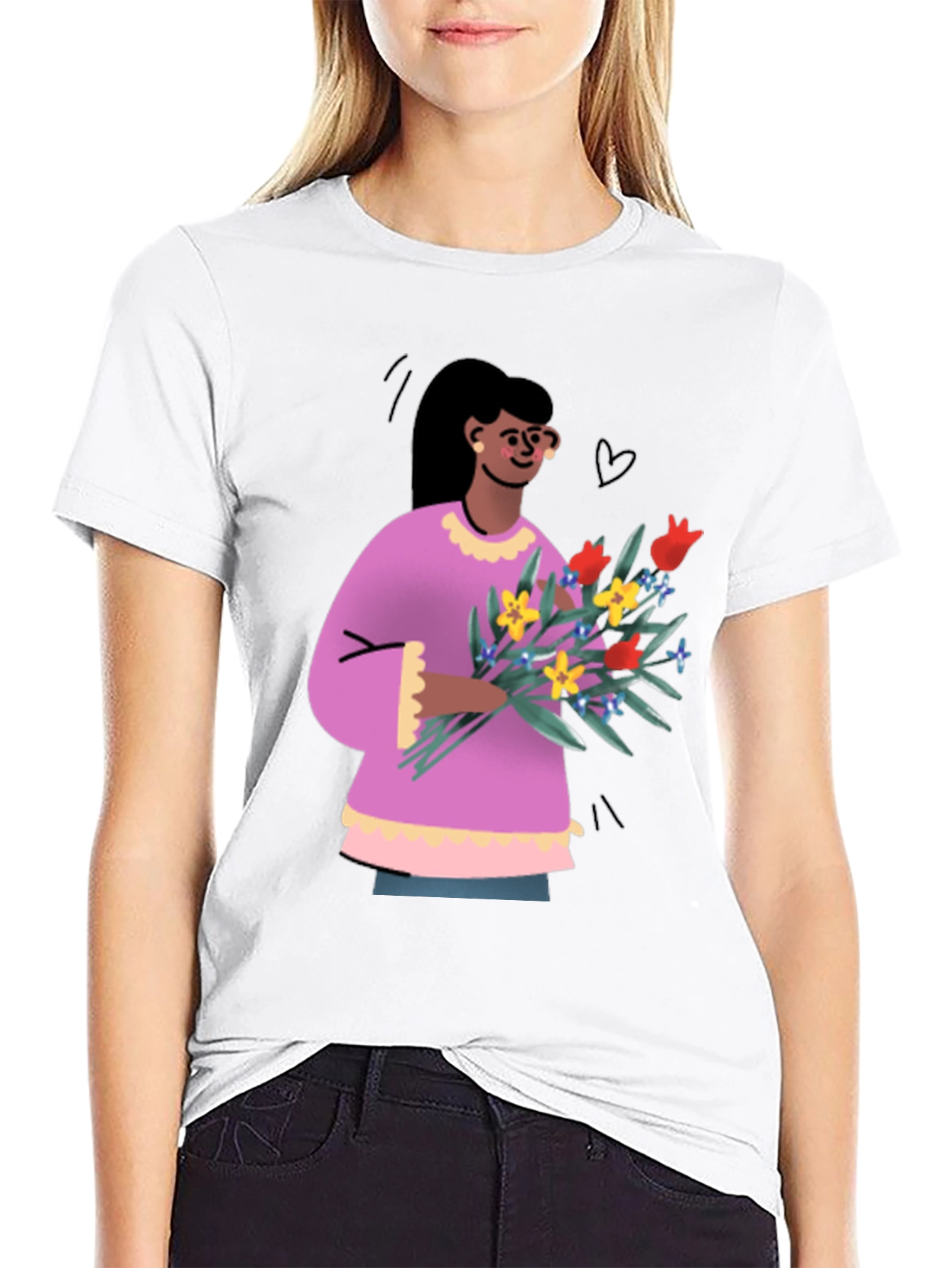 Black Floral Graphic Print Crew Neck T-Shirt view 9