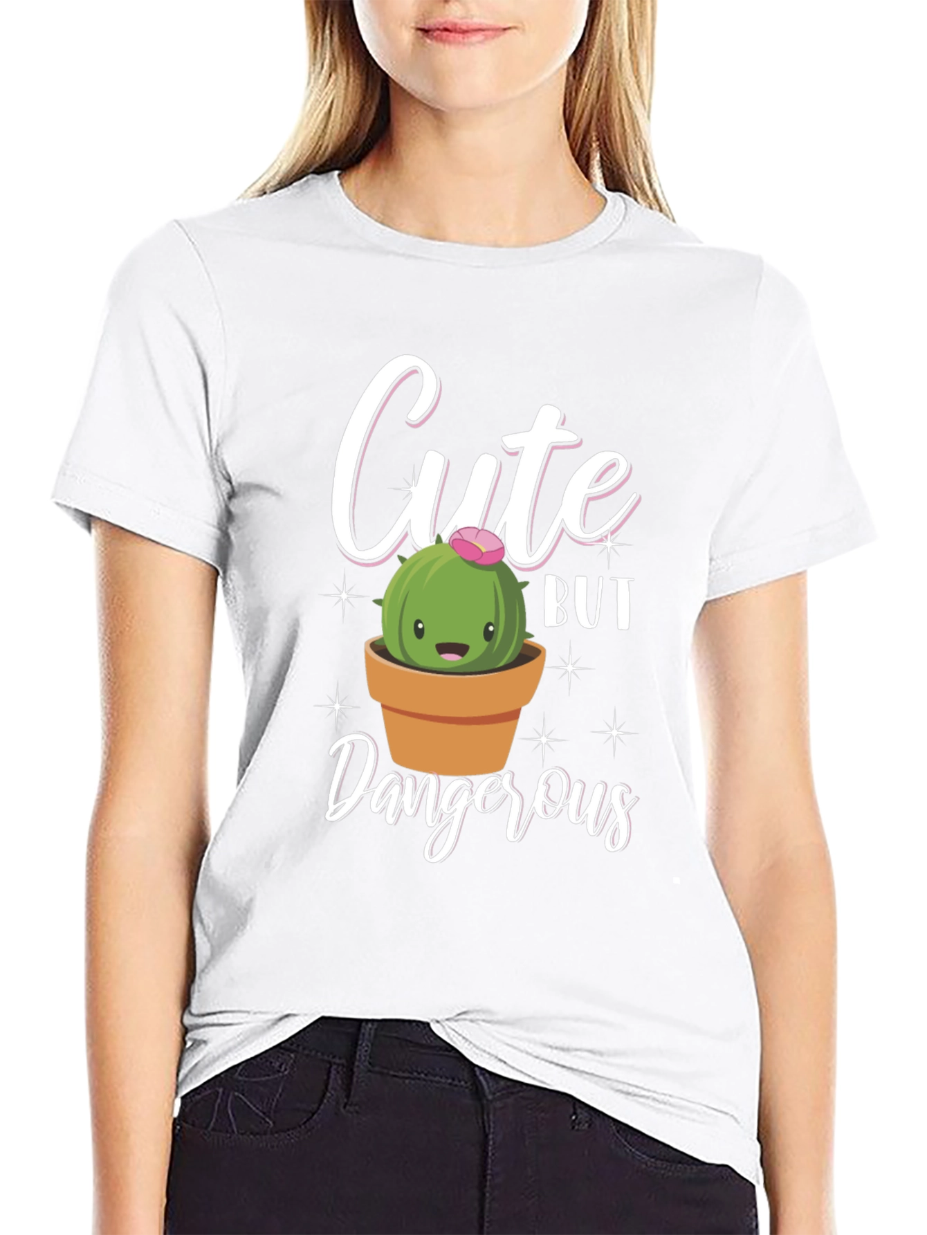Black Cute But Dangerous Cactus Graphic T-Shirt view 9