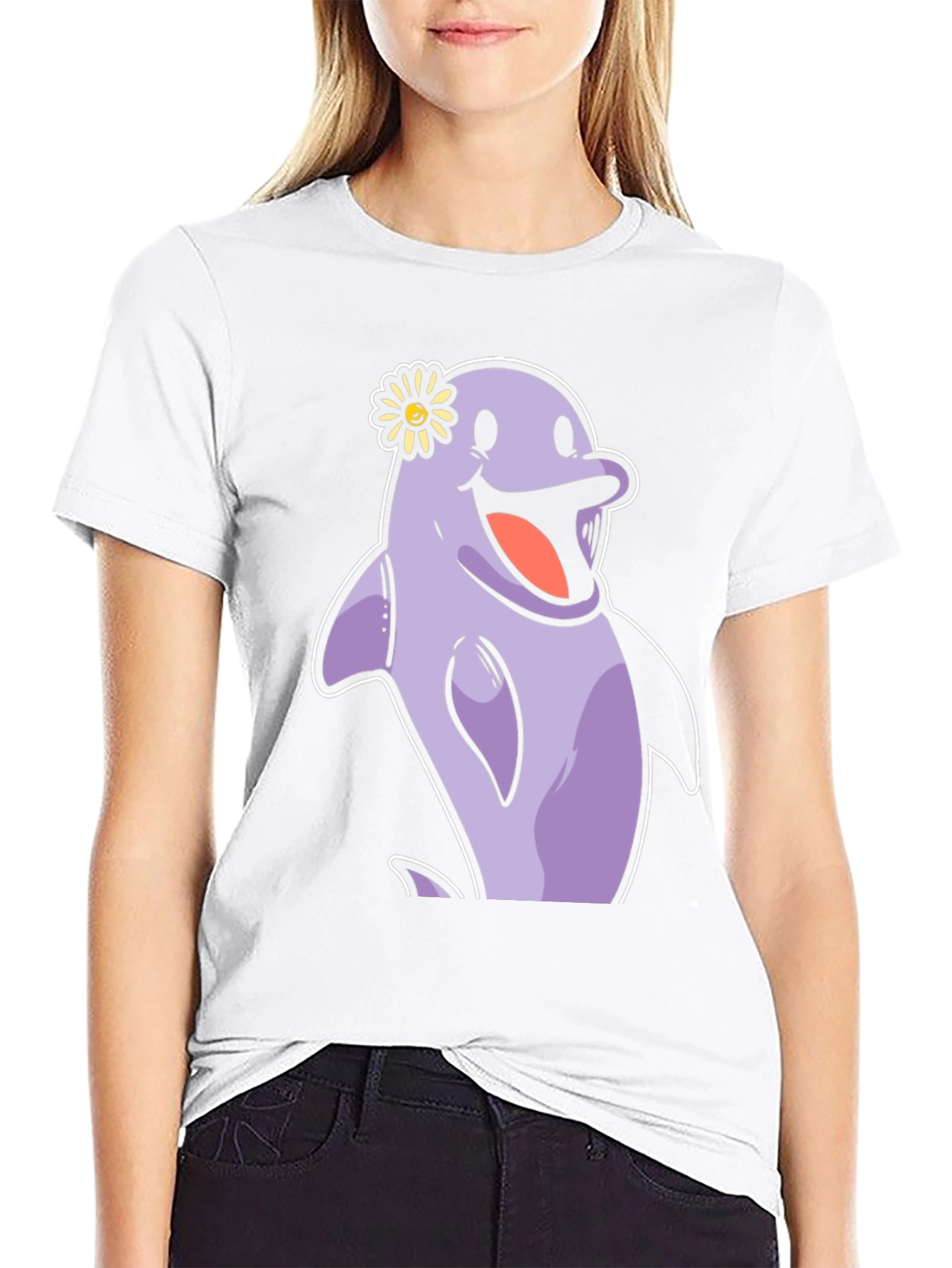 Black Cheerful Dolphin T-Shirt - Fun Graphic Tee view 9