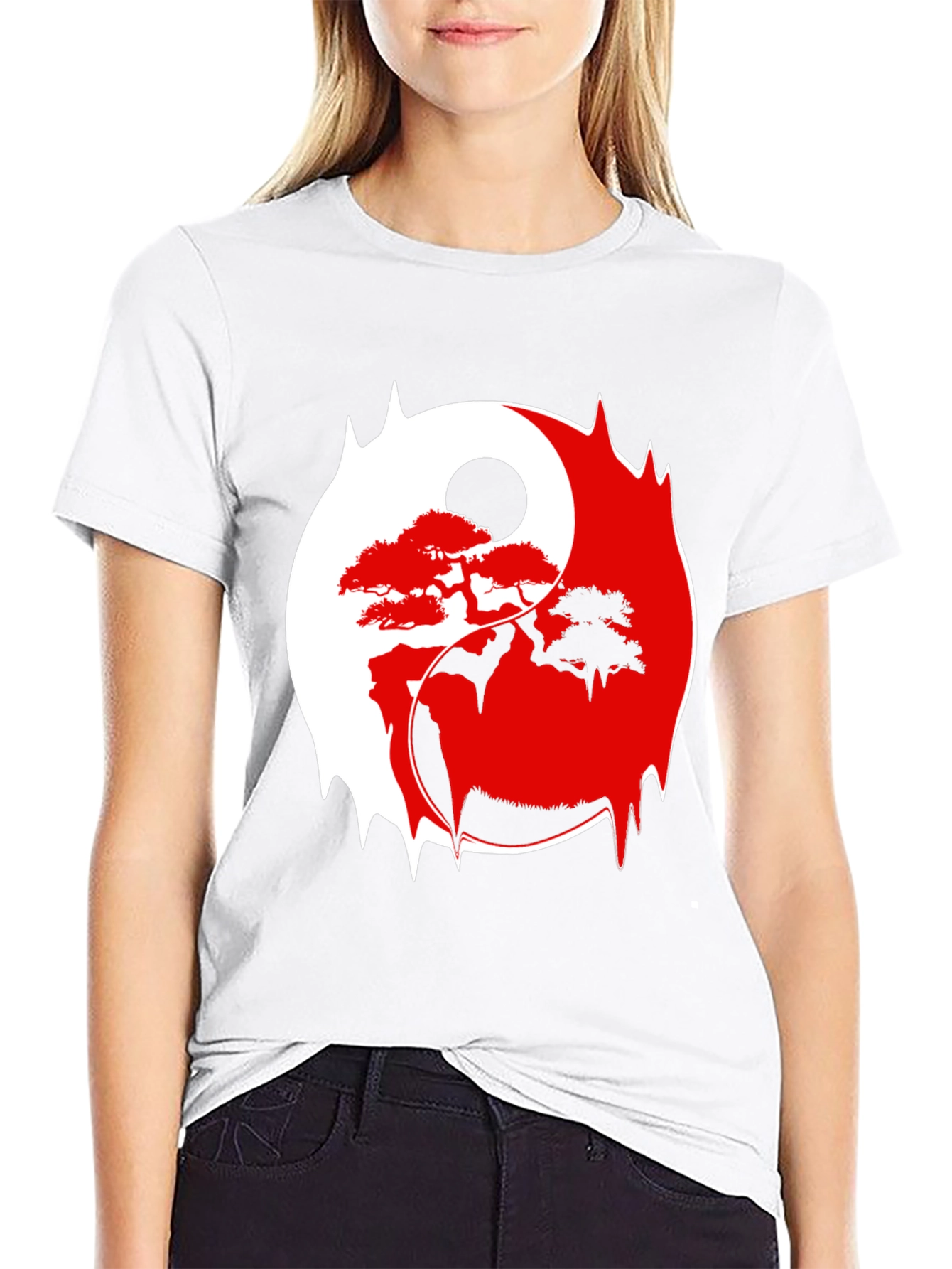 Black Yin Yang Bonsai Tree Graphic Tee - Stylish & Unique view 9