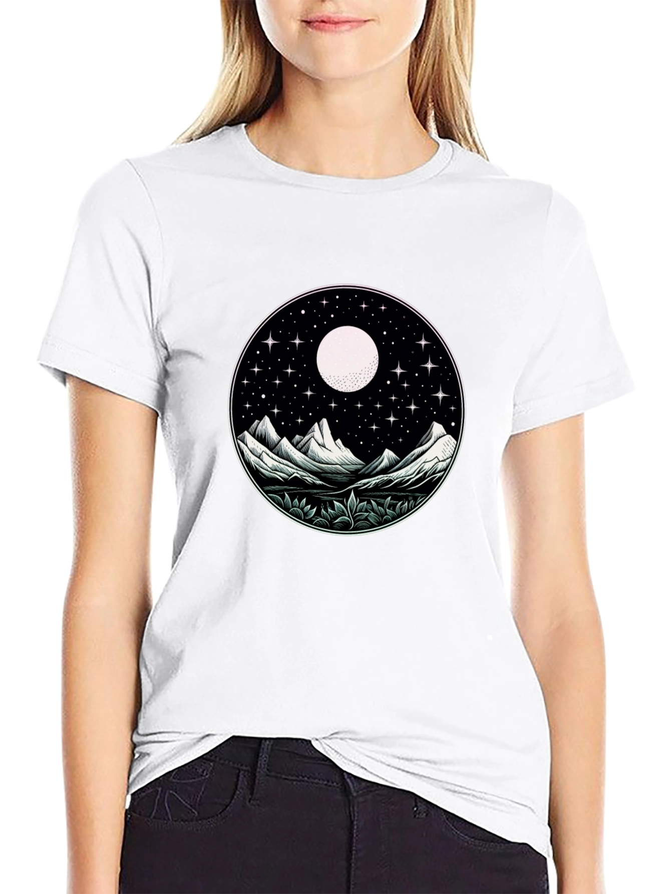 Black Night Sky Mountain Graphic Tee - Unisex view 9
