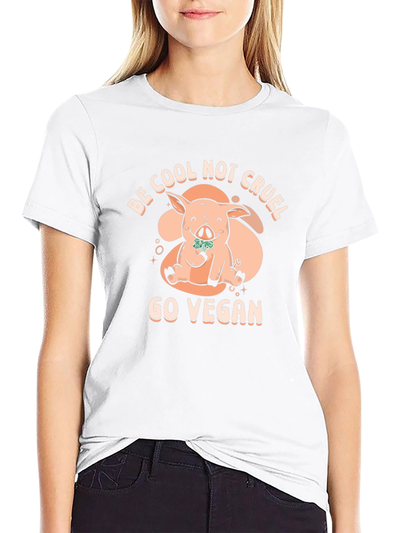 Black Vegan Pig Graphic Tee - Be Cool Not Cruel T-Shirt view 9