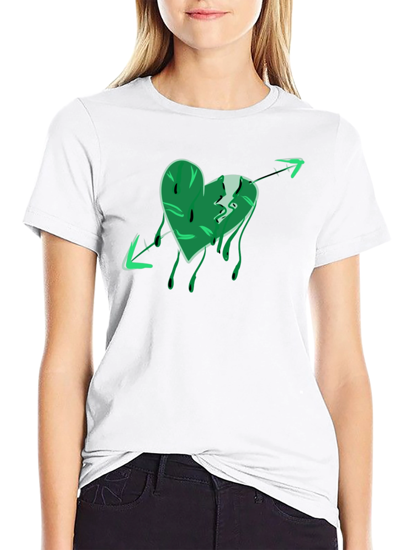 Black Green Heart Arrow Graphic Black T-Shirt view 9