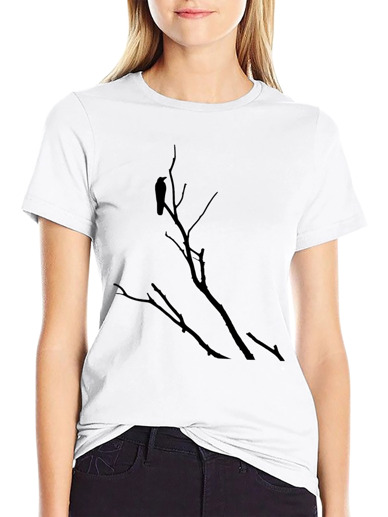 Black Raven on Branch Black T-Shirt - Gothic Style Tee view 9