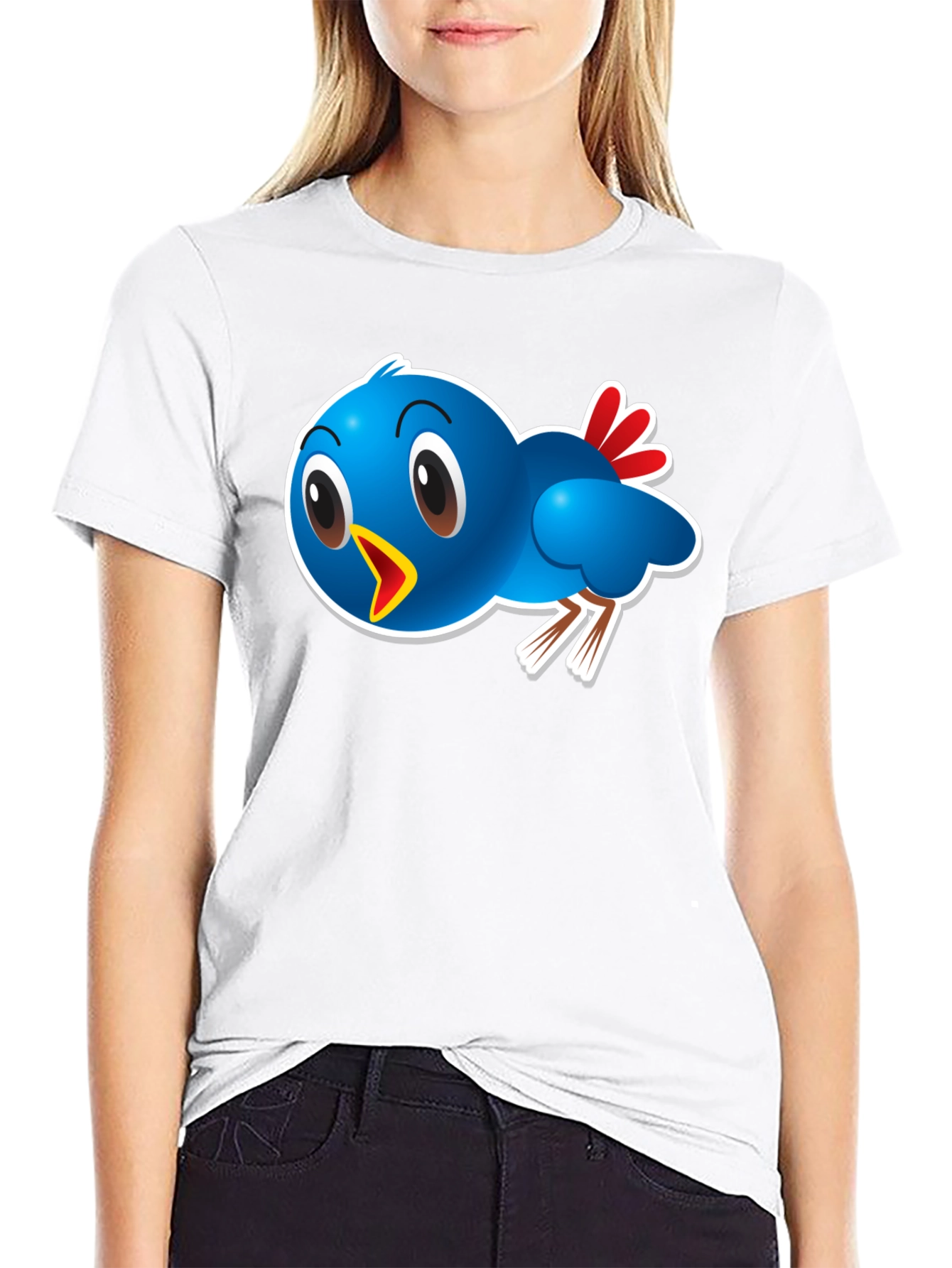 Black Blue Bird Graphic Tee - Cute Cartoon Bird T-Shirt view 9