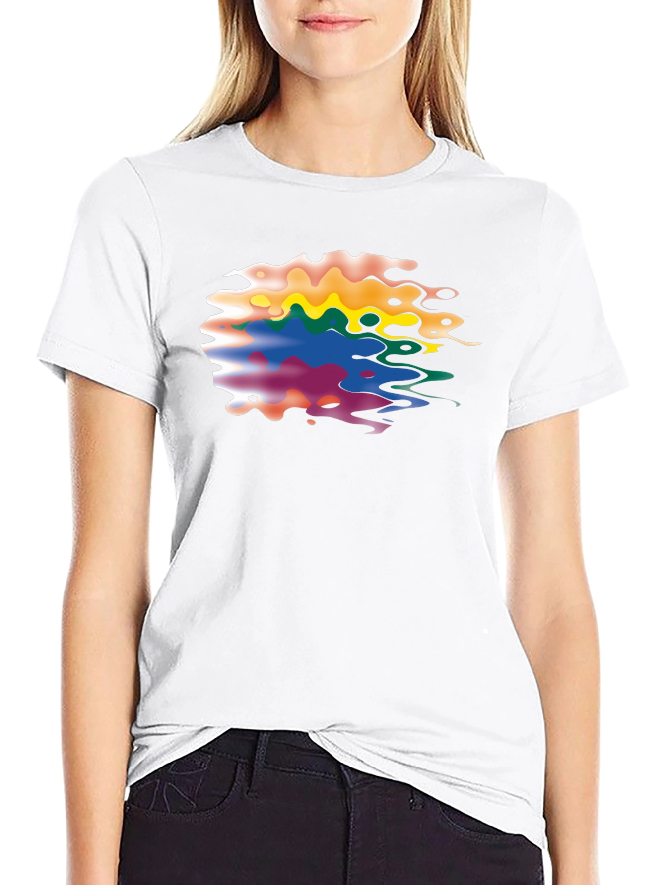 Black Abstract Colorful Graphic Print Black T-Shirt view 9
