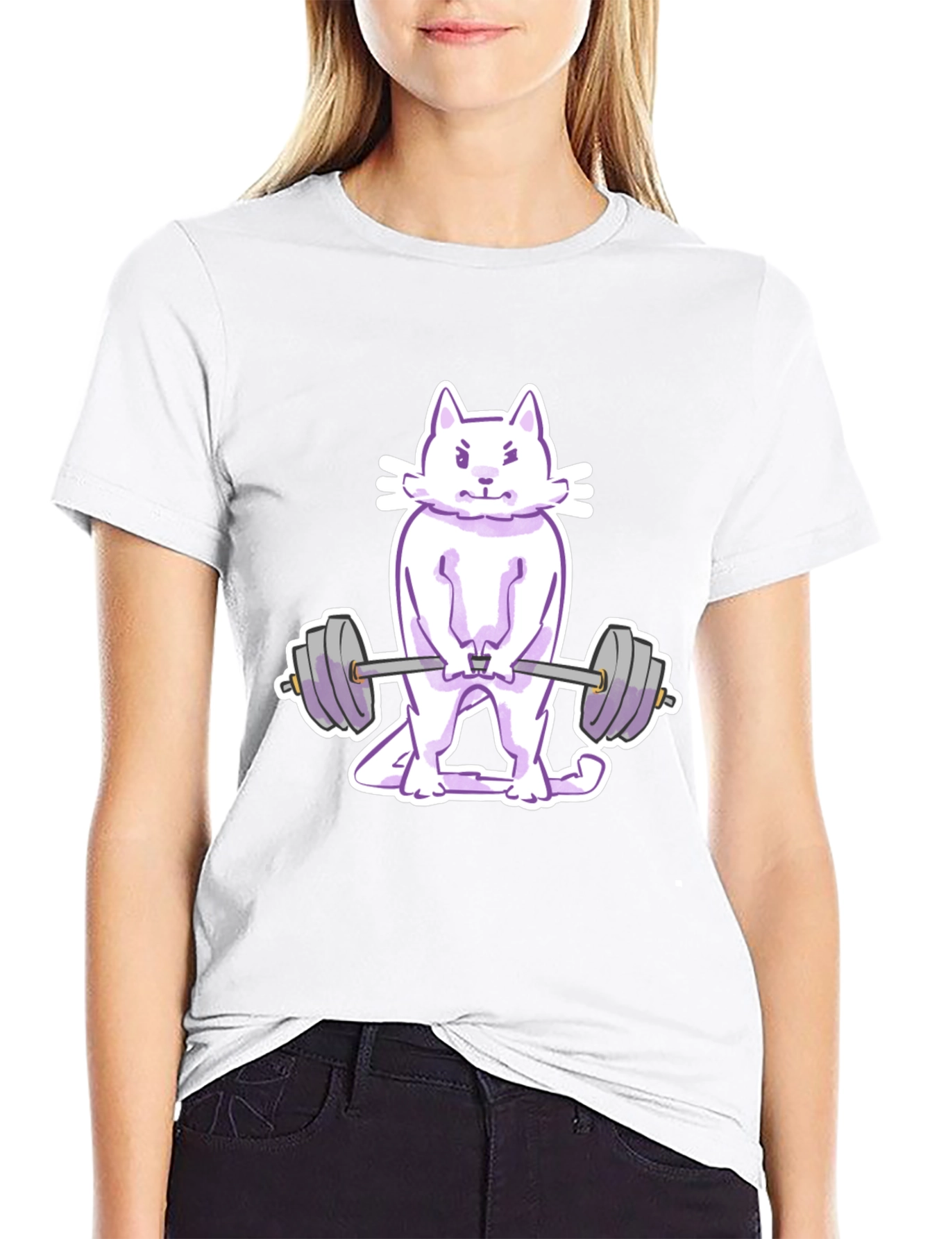 Black Cat Lifting Weights Graphic Tee - Black view 9