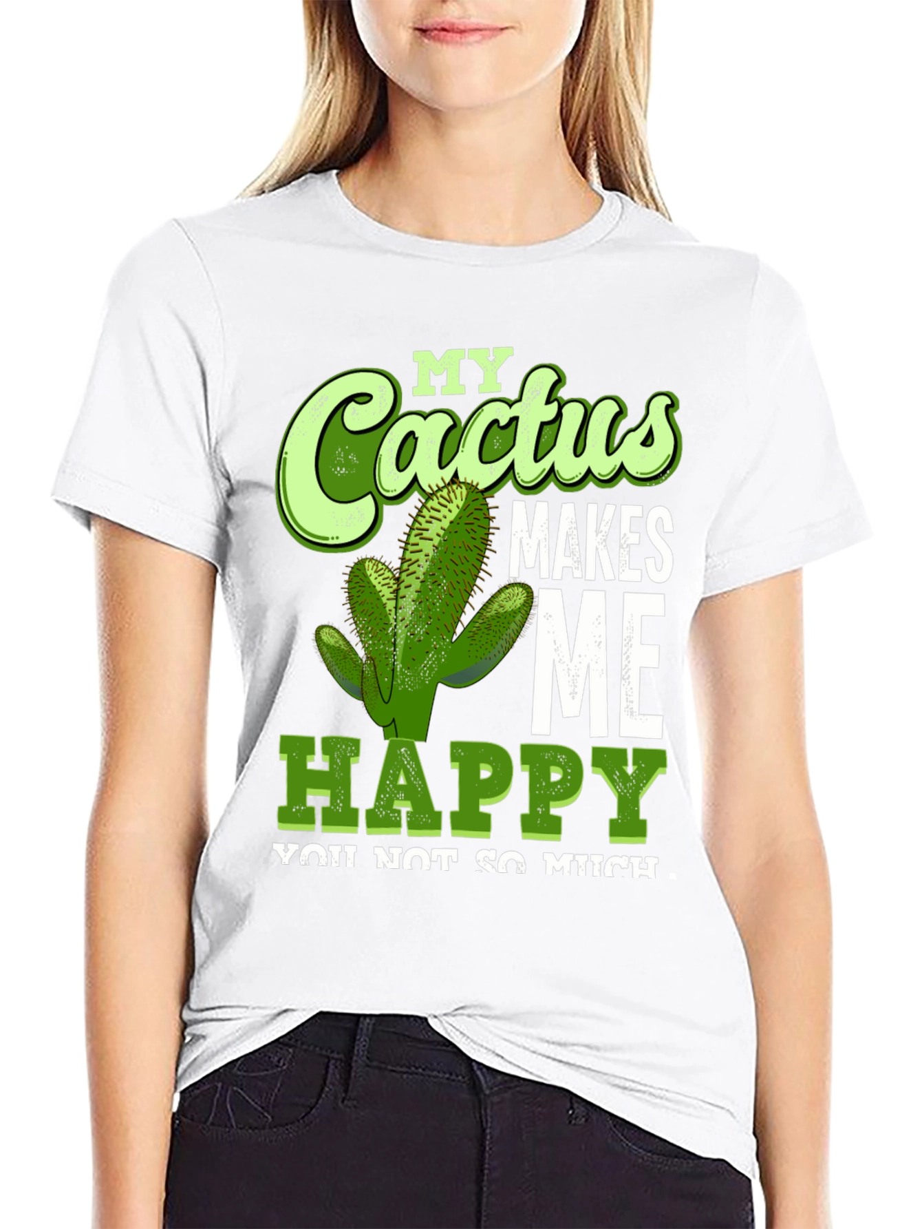 Black Cactus Makes Me Happy T-Shirt Funny Graphic Tee view 9