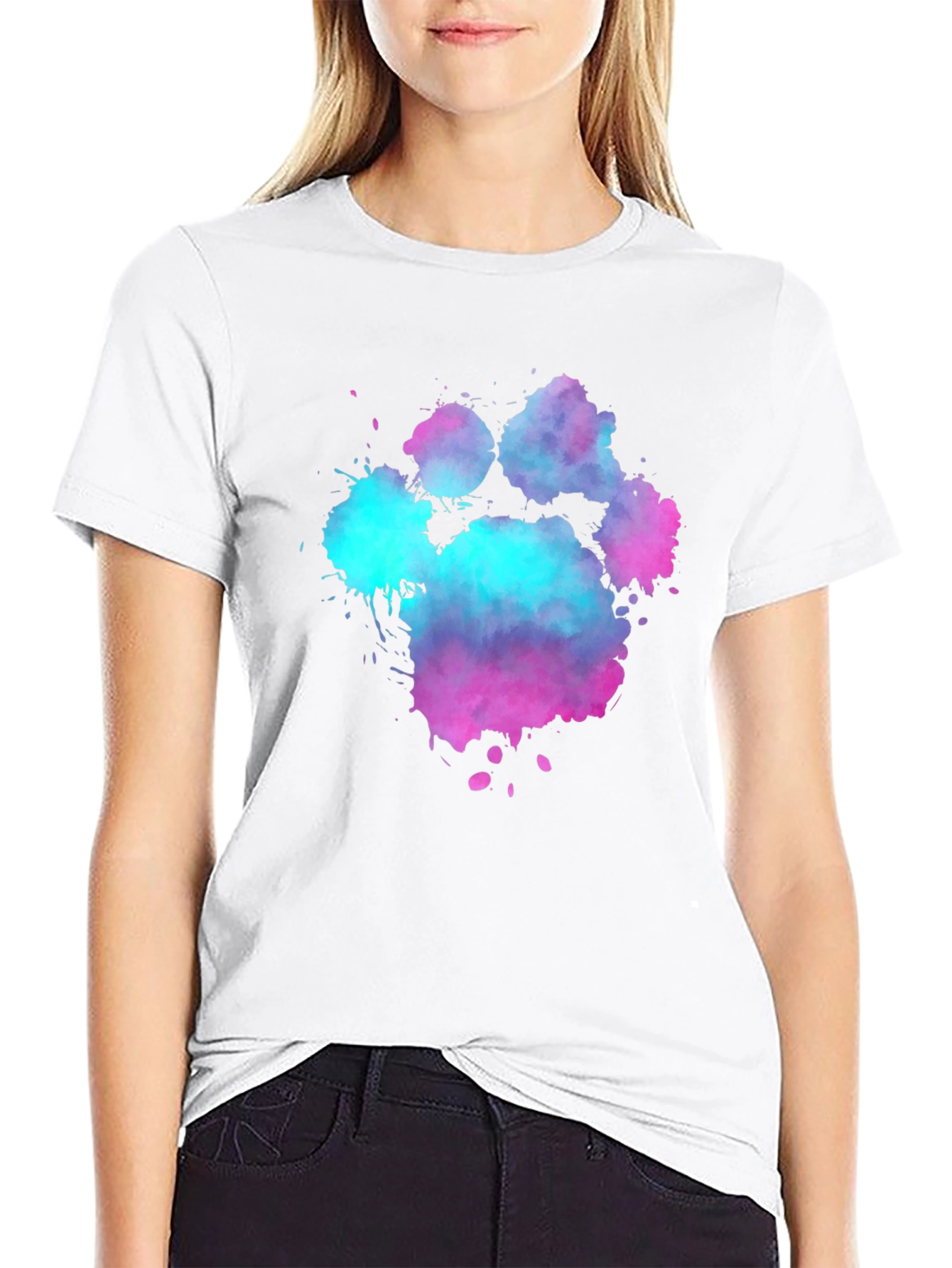 Black Watercolor Paw Print Graphic Tee - Black Cotton Blend view 9