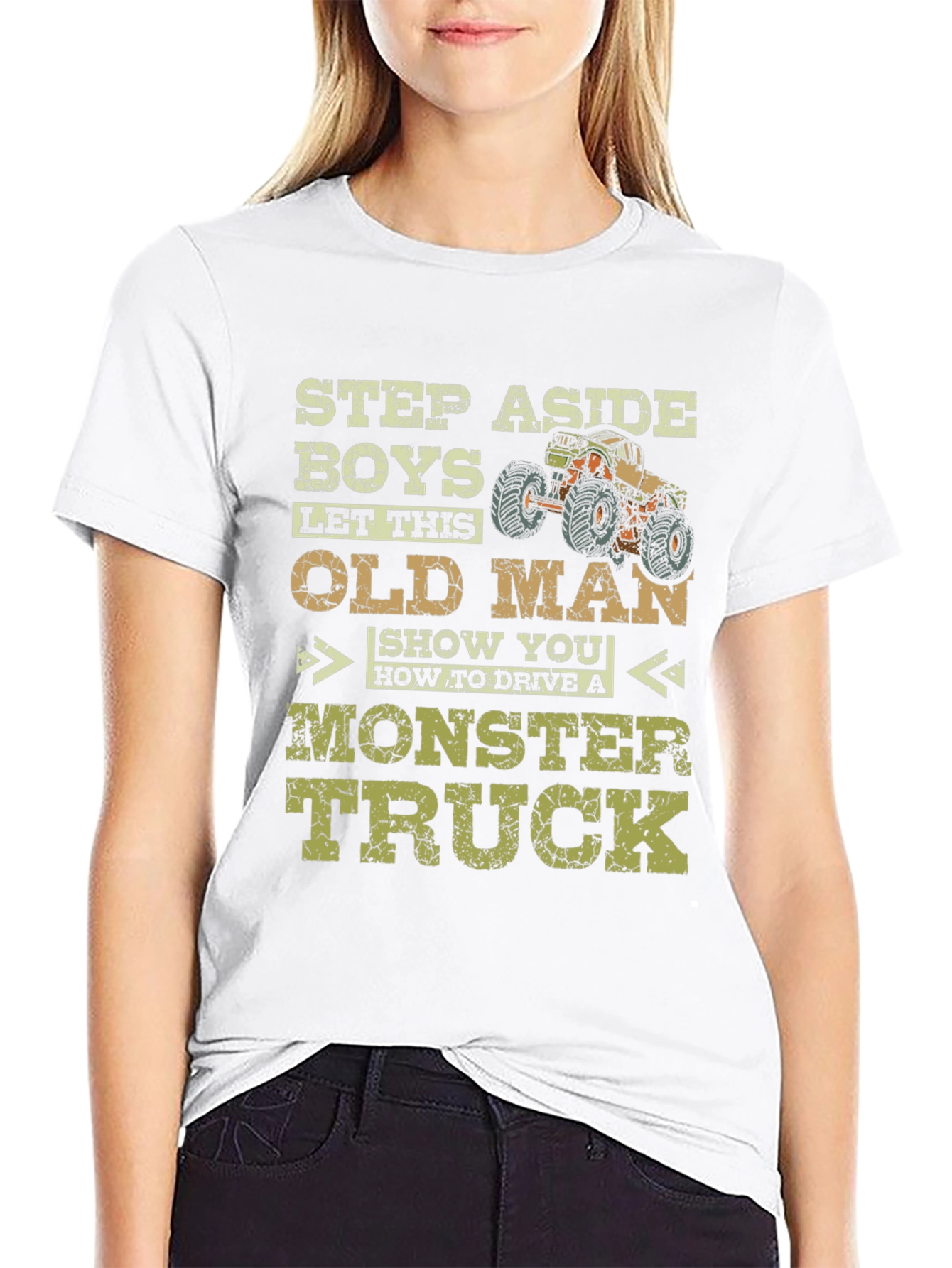 Black Funny Old Man Monster Truck T-Shirt view 9