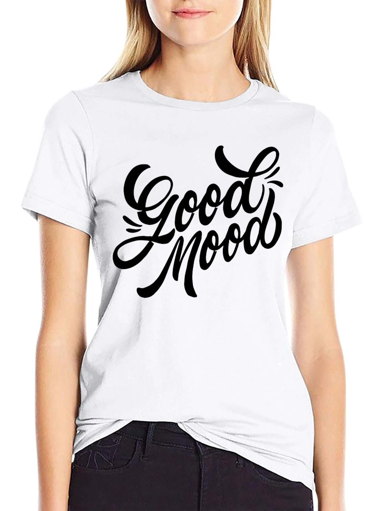 Black Good Mood Graphic Tee - Stylish Black T-Shirt view 9