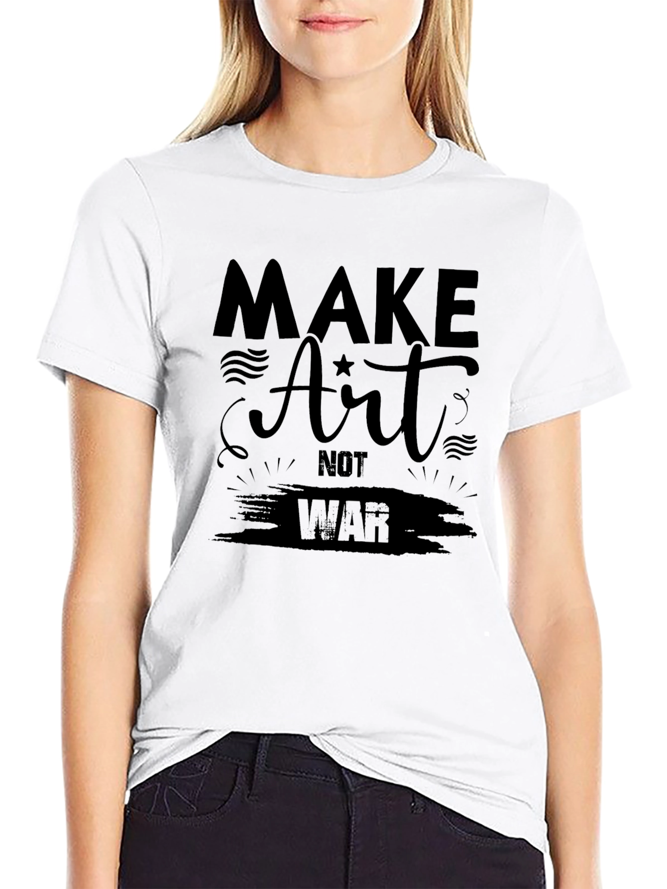 Black Make Art Not War Graphic Tee - Black view 9