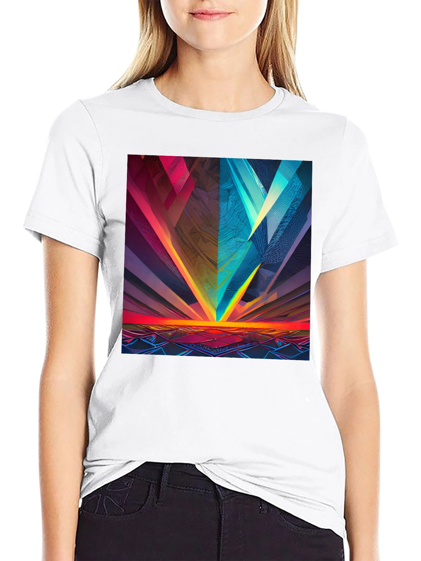 Black Abstract Geometric Graphic Print Black Tee view 9