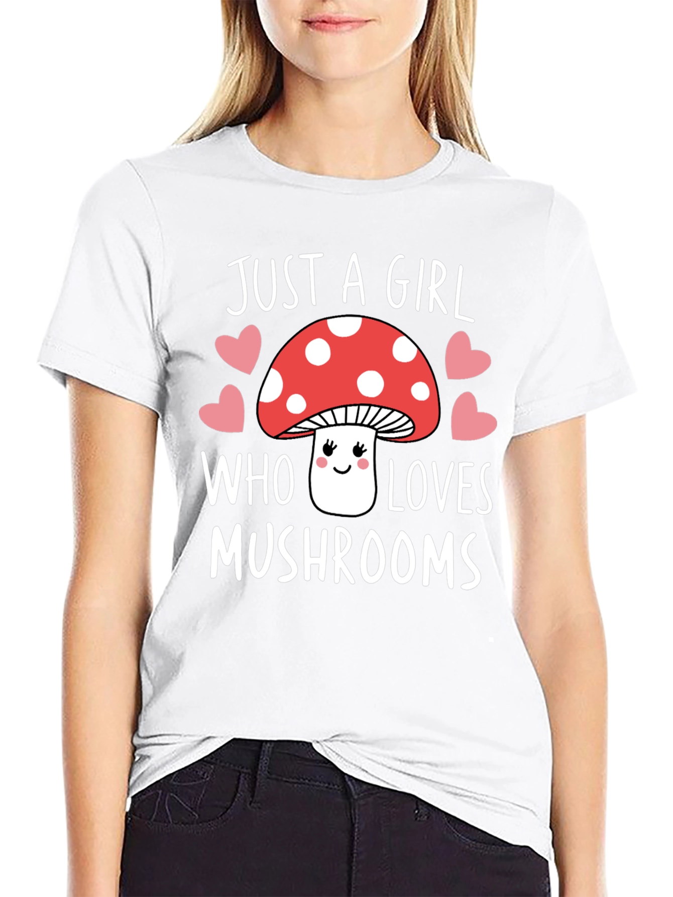 Black Just A Girl Who Loves Mushrooms Graphic Tee view 9