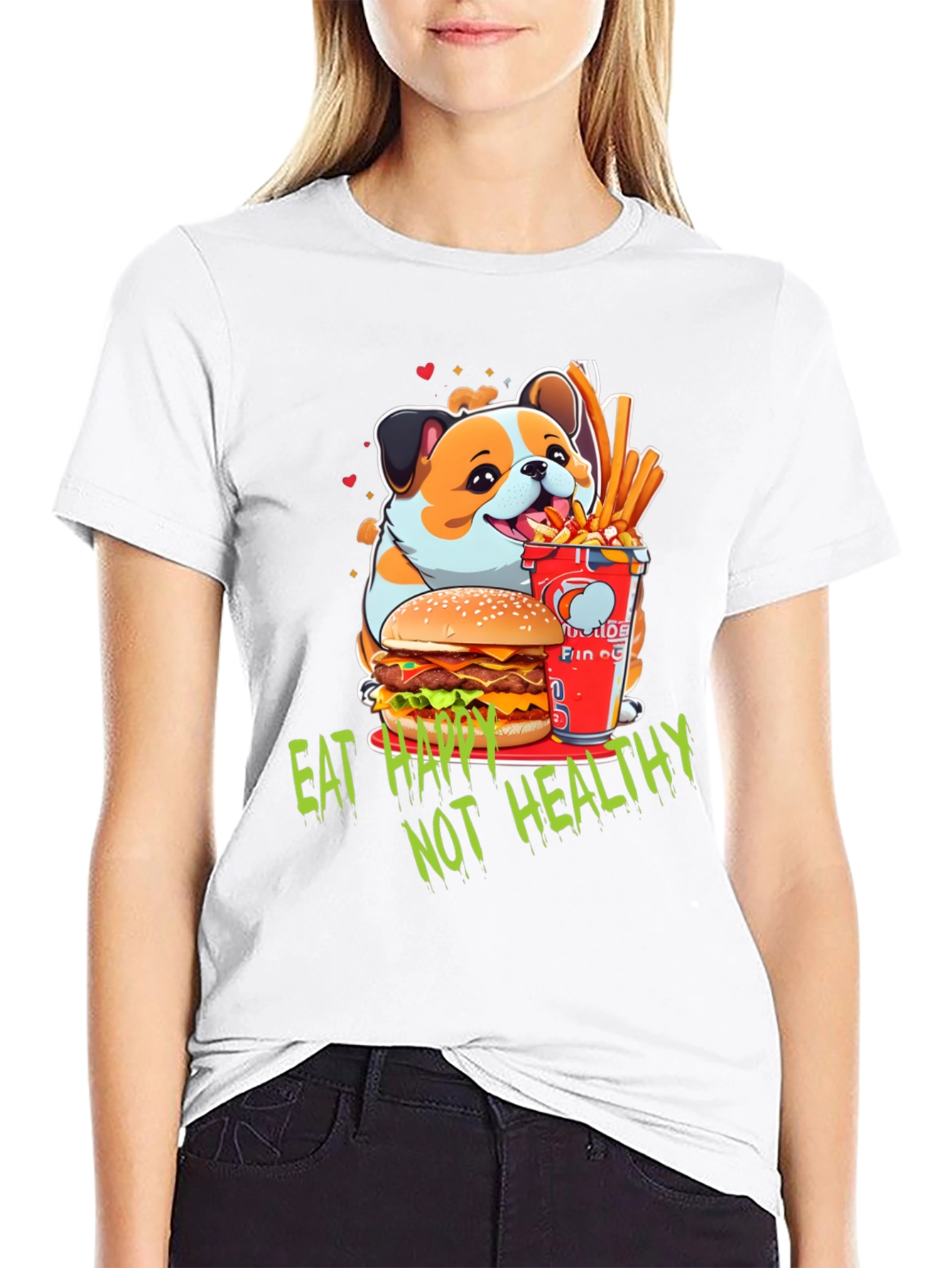 Black Eat Happy Not Healthy T-Shirt view 9