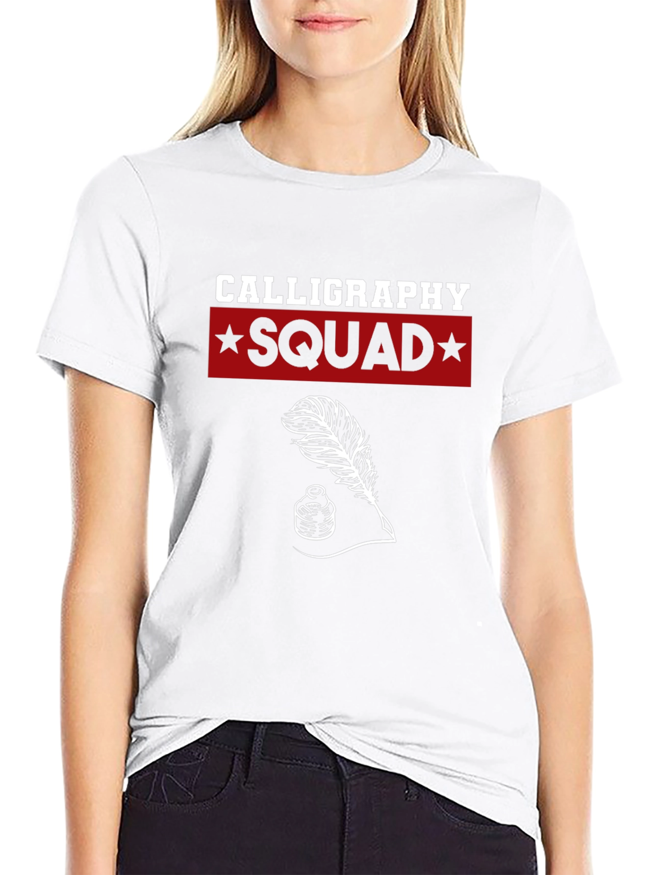 Black Calligraphy Squad T-Shirt - Ink & Quill Design view 9