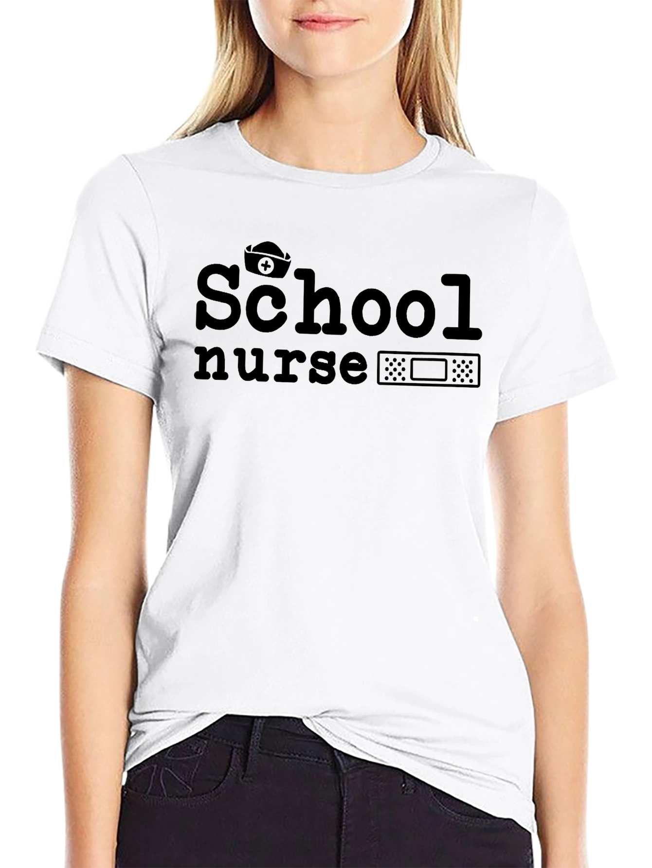 Black School Nurse T-Shirt - Black Cotton Blend view 9