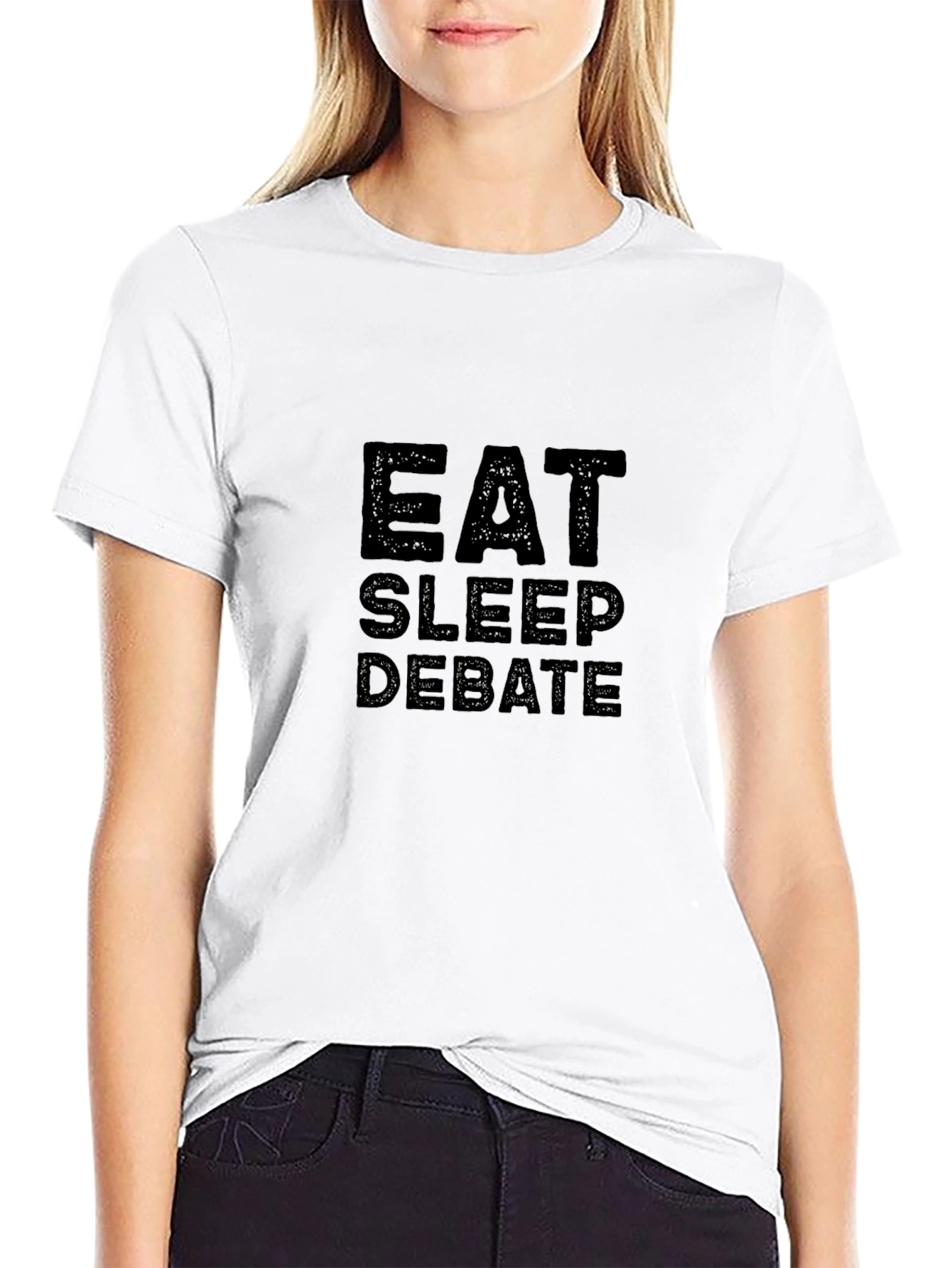 Black Eat Sleep Debate T-Shirt - Black Cotton Casual Tee view 9