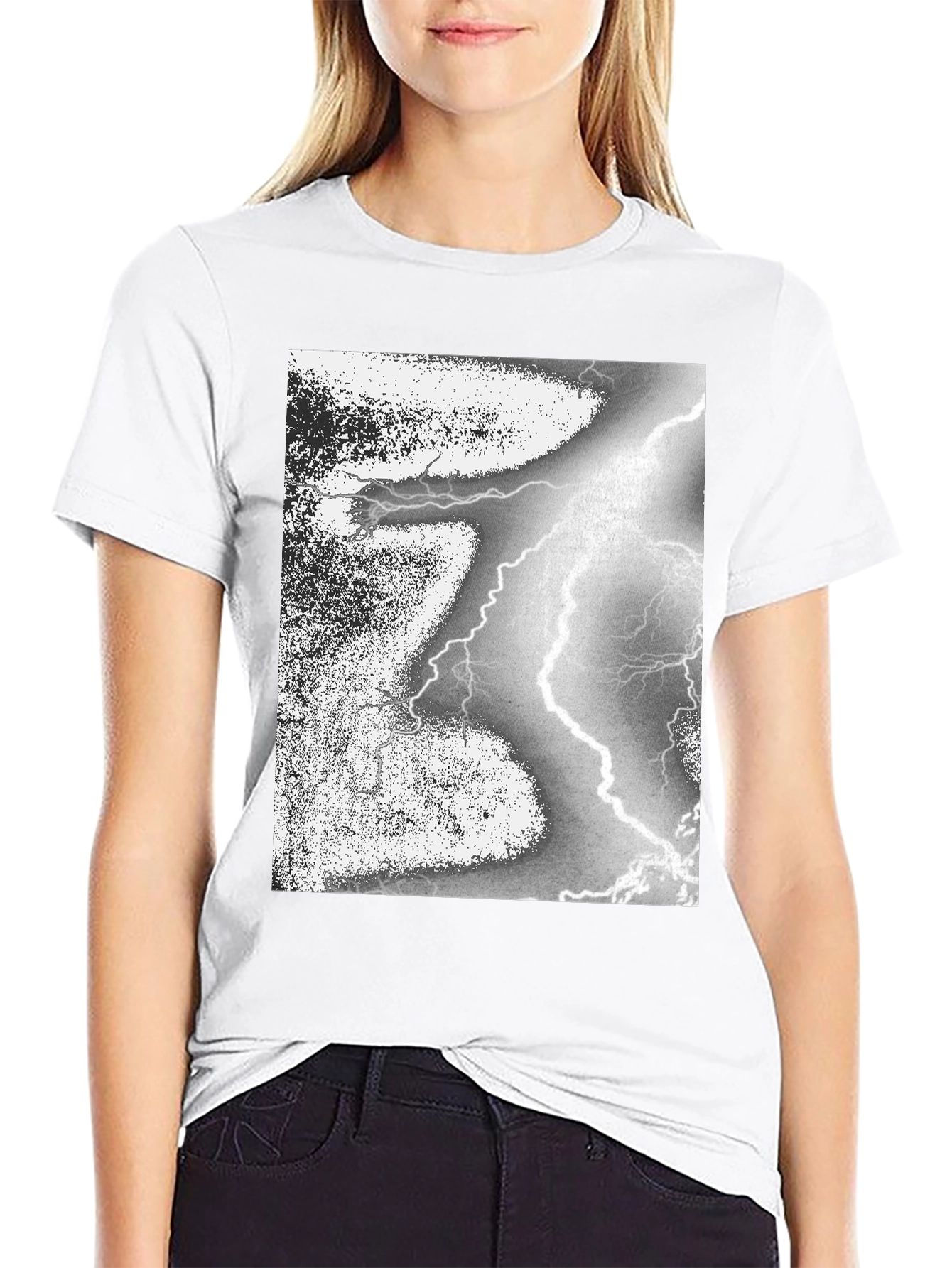 Black Black T-Shirt with Lightning Strike Graphic view 9