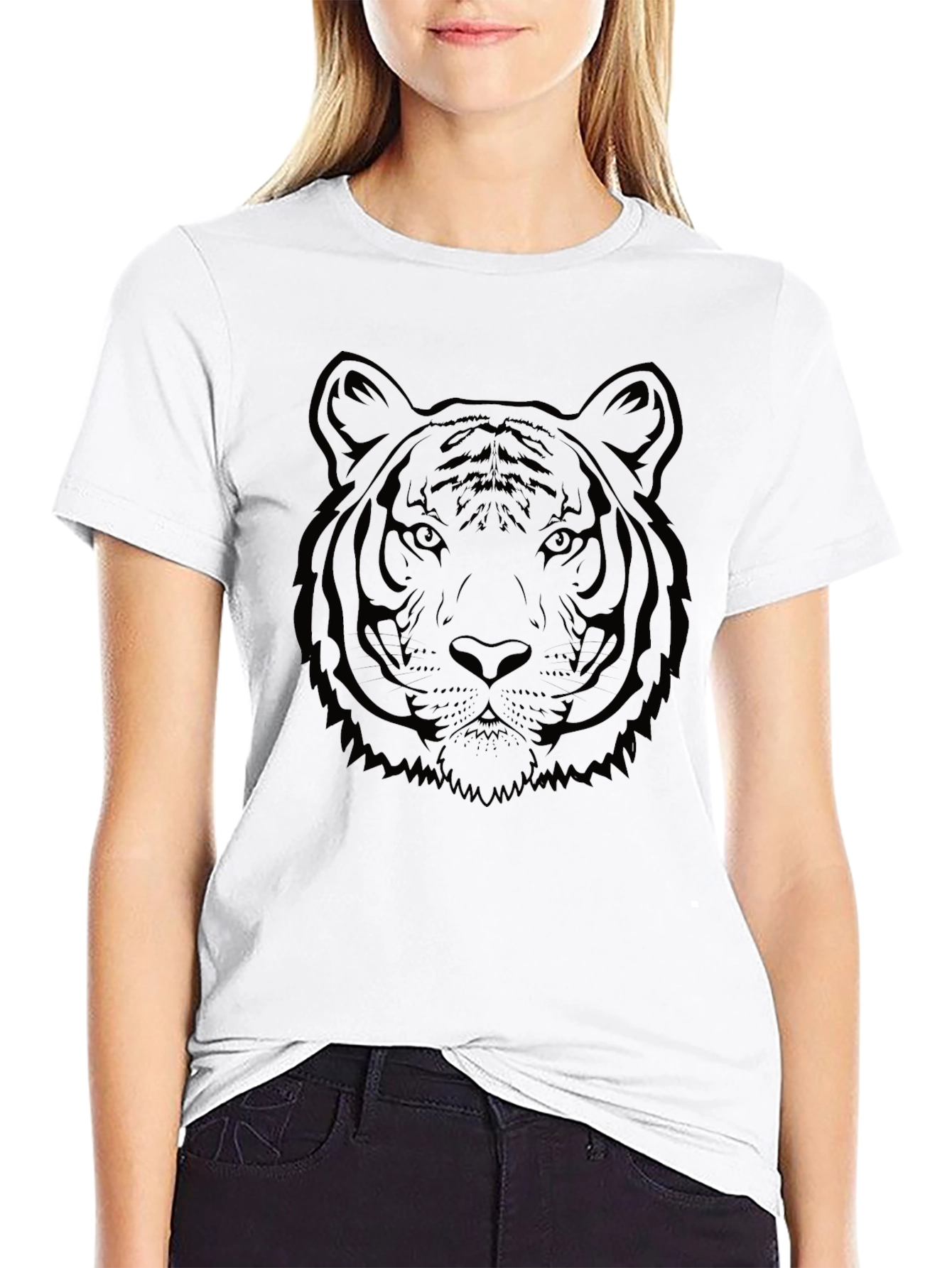 Black Tiger Face Graphic Tee - Black Cotton T-Shirt view 9