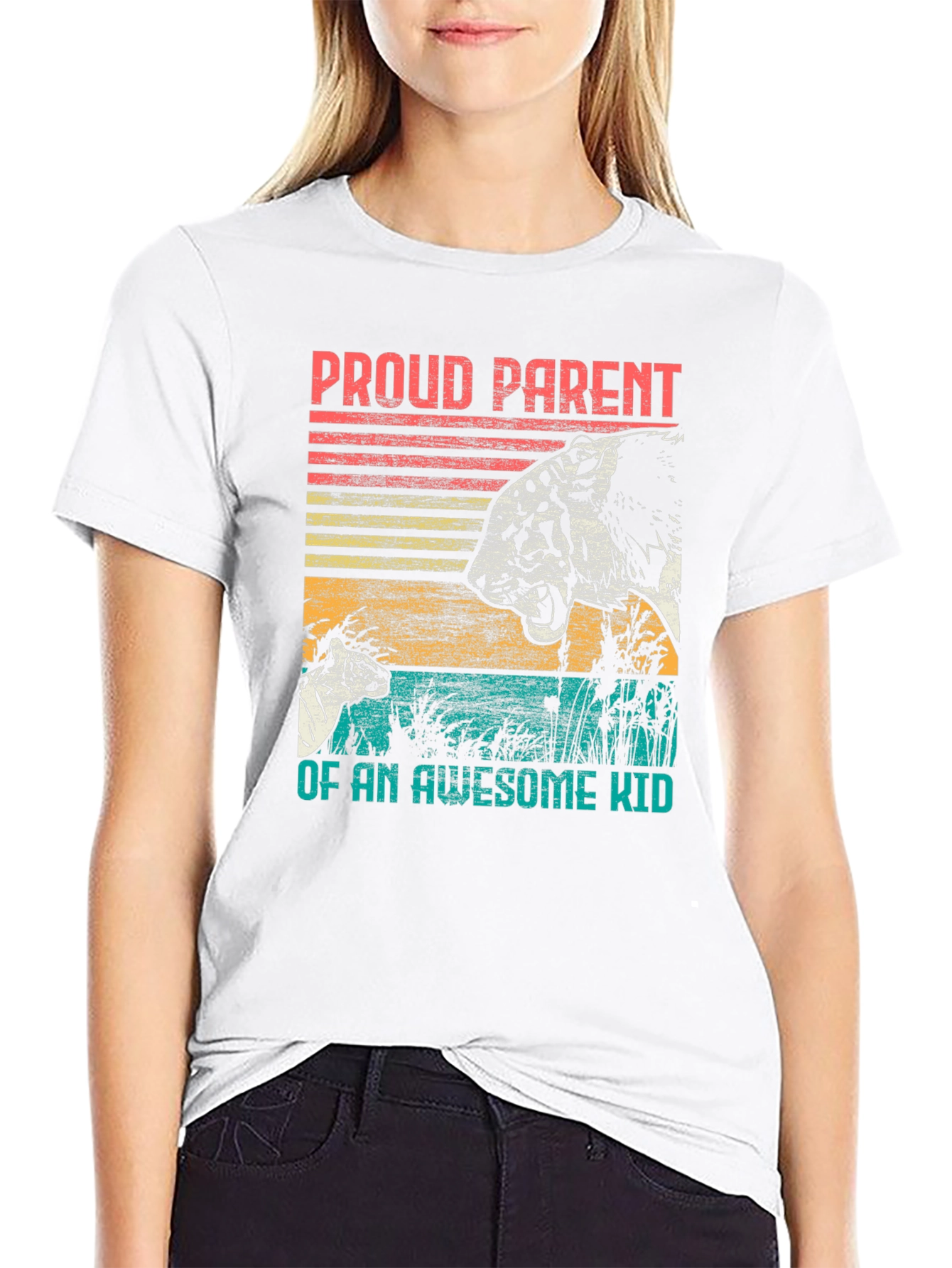 Black Proud Parent Awesome Kid Tiger Graphic T-Shirt view 9