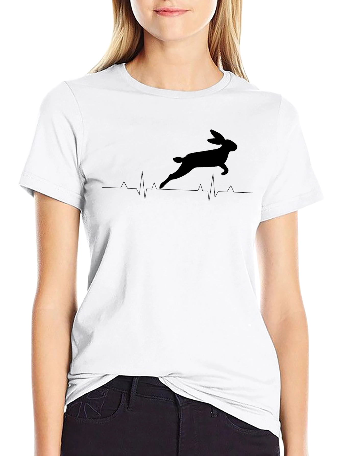Black Hare Heartbeat T-Shirt - Black Crew Neck view 9