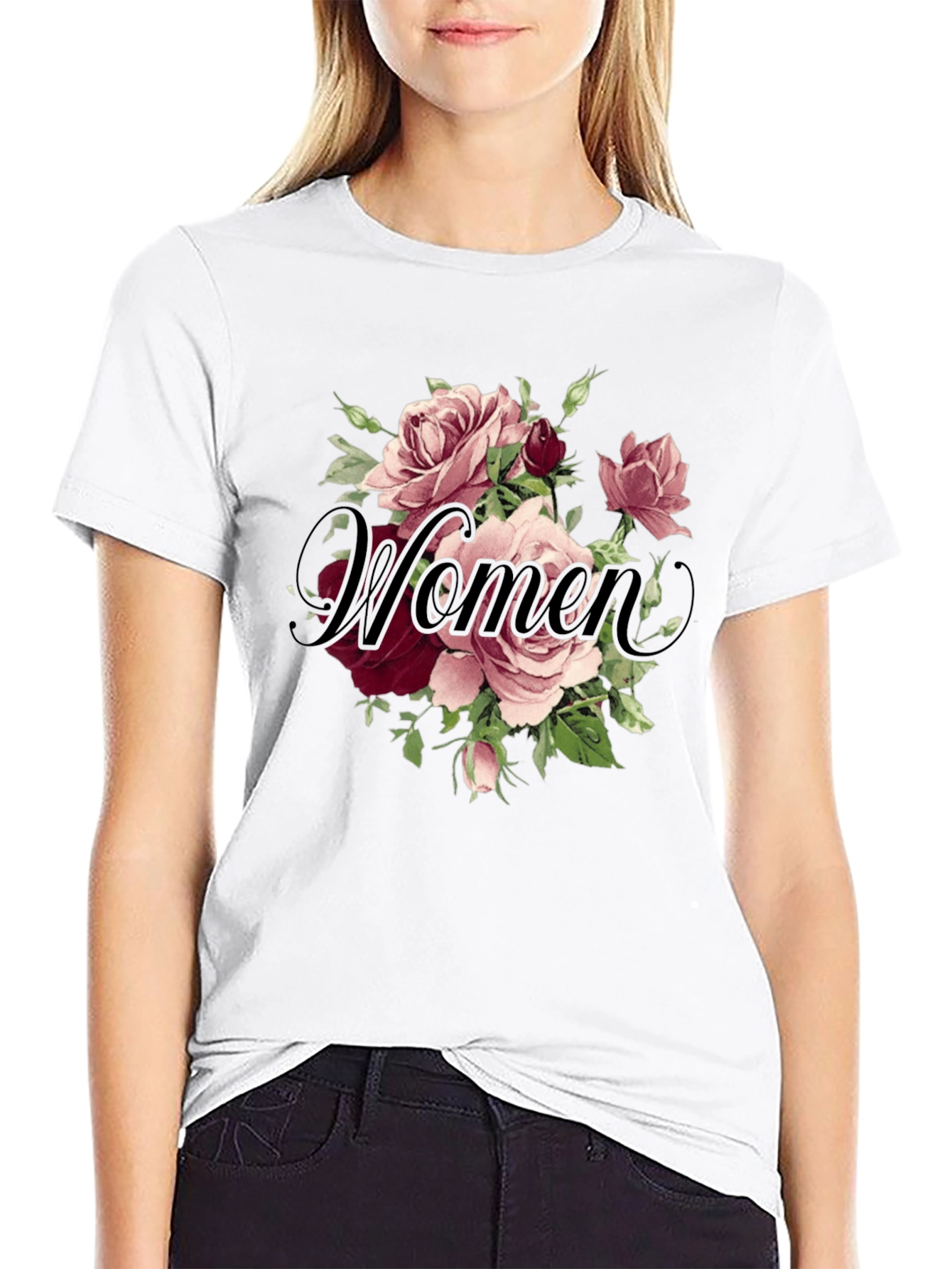 Black Floral Women's T-Shirt - Elegant Design view 9