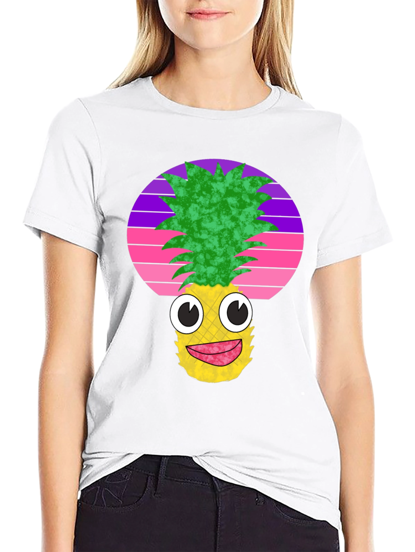 Black Funny Pineapple Face Black T-Shirt view 9