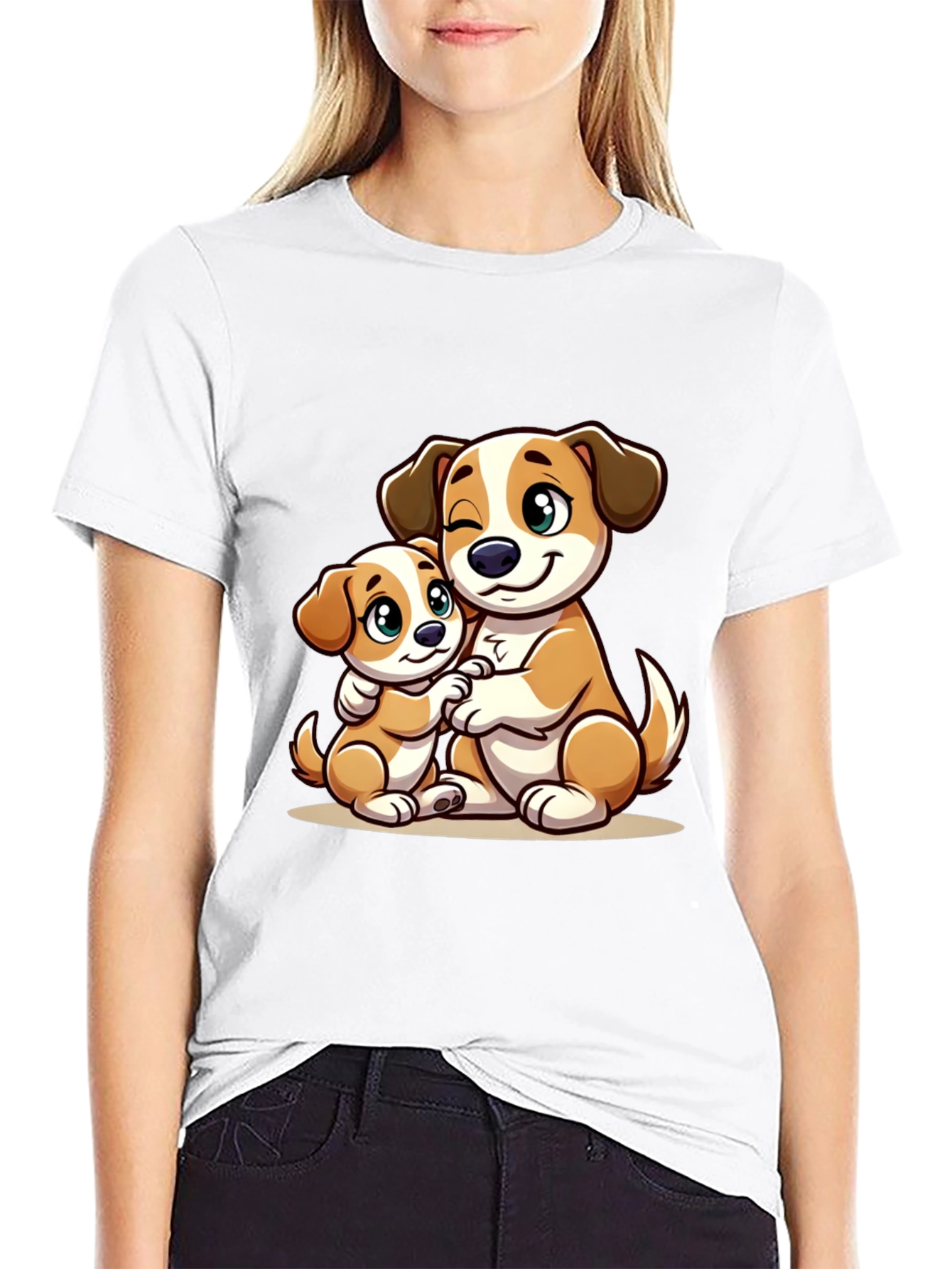 Black Cute Dog Hug T-Shirt - Black view 9