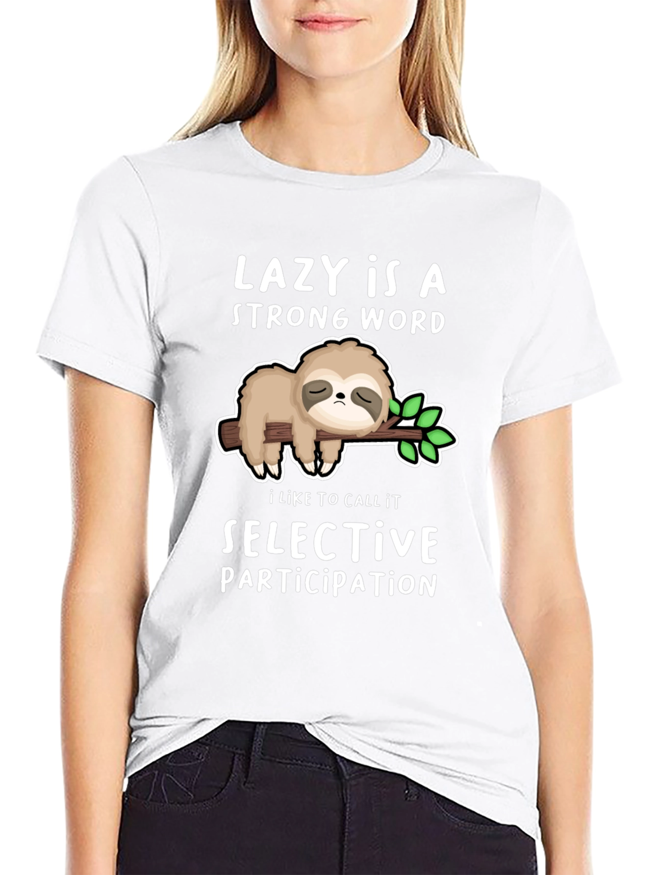 Black Lazy Sloth T-Shirt - Strong Word Selective Participation view 9