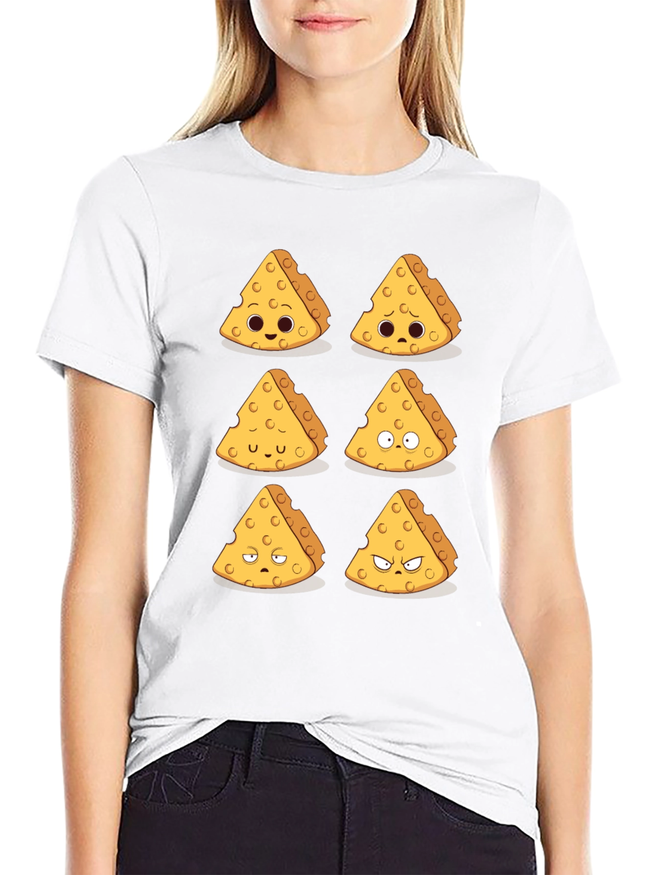 Black Funny Cheese Expression T-Shirt - Black view 9