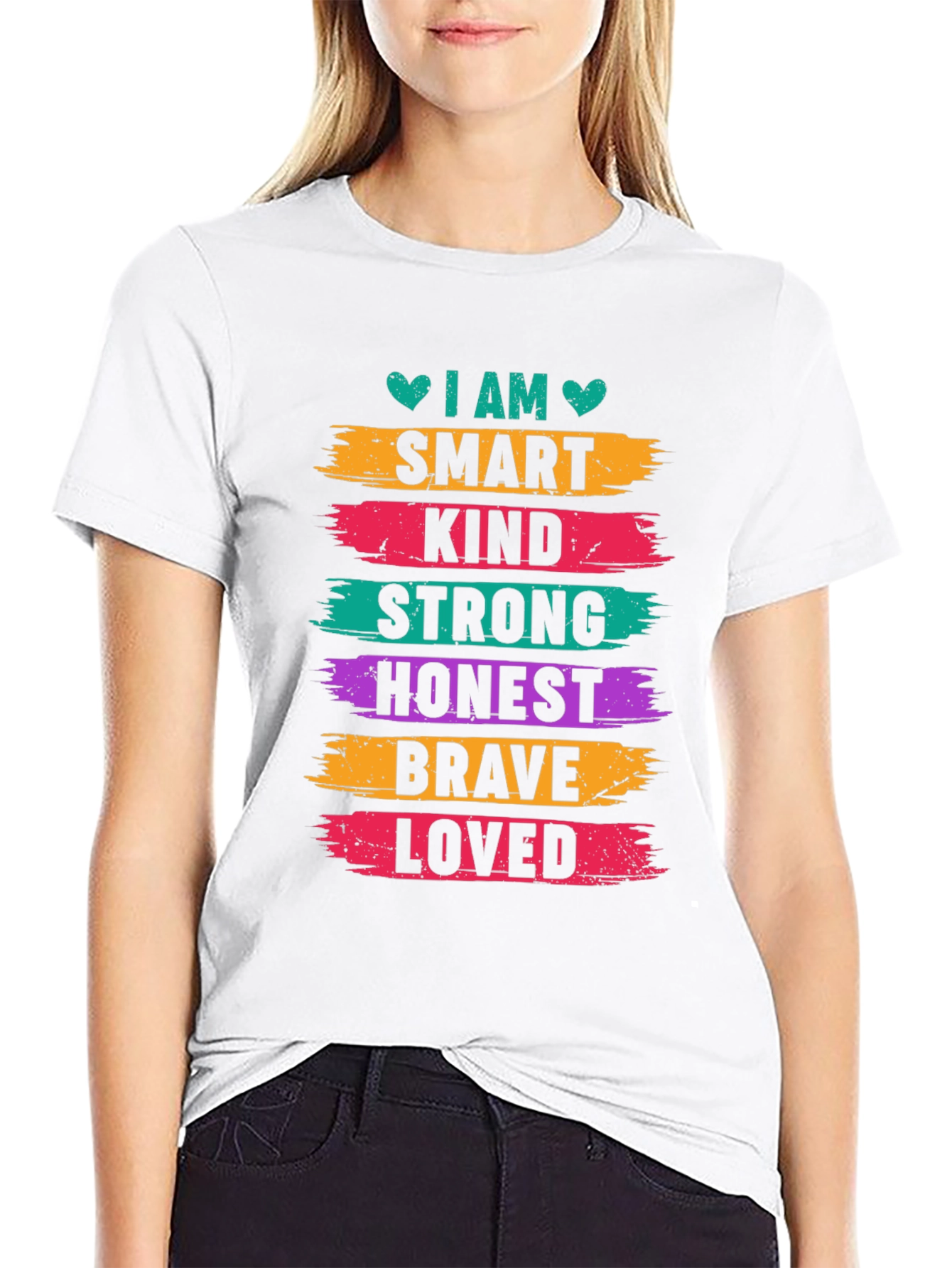 Black I AM Smart Kind Strong Honest Brave Loved T-Shirt view 9