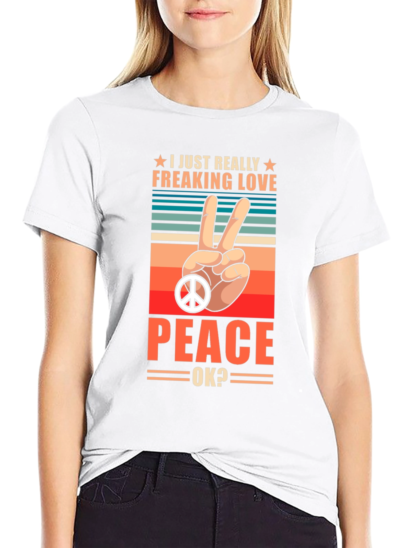 Black Peace Love T-Shirt - Retro Graphic Tee view 9