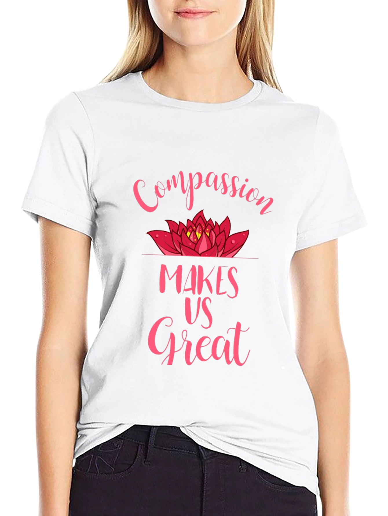 Black Compassion Makes Us Great Lotus Flower Graphic Tee view 9