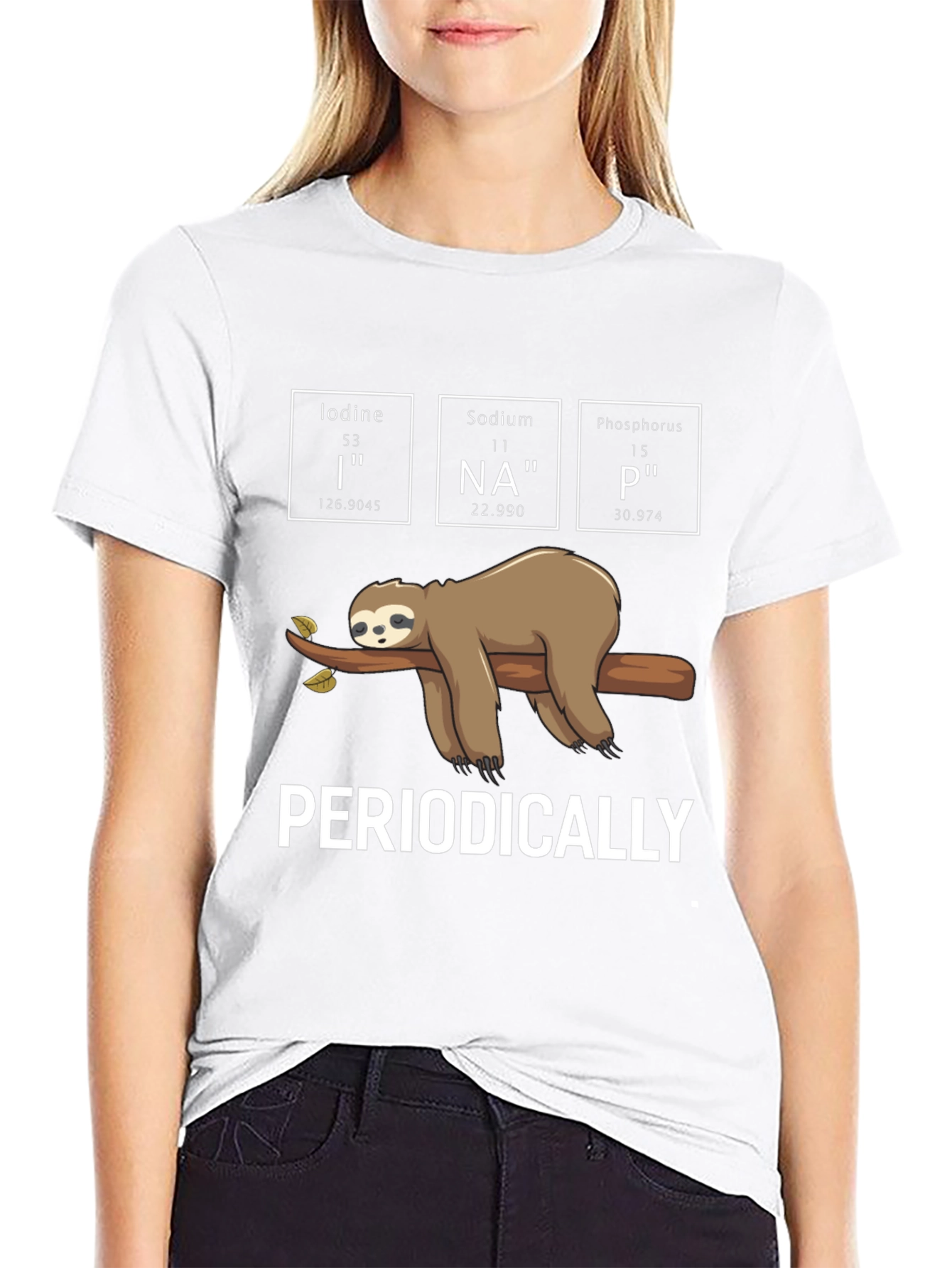 Black Periodically Sloth T-Shirt - Science Pun Tee view 9