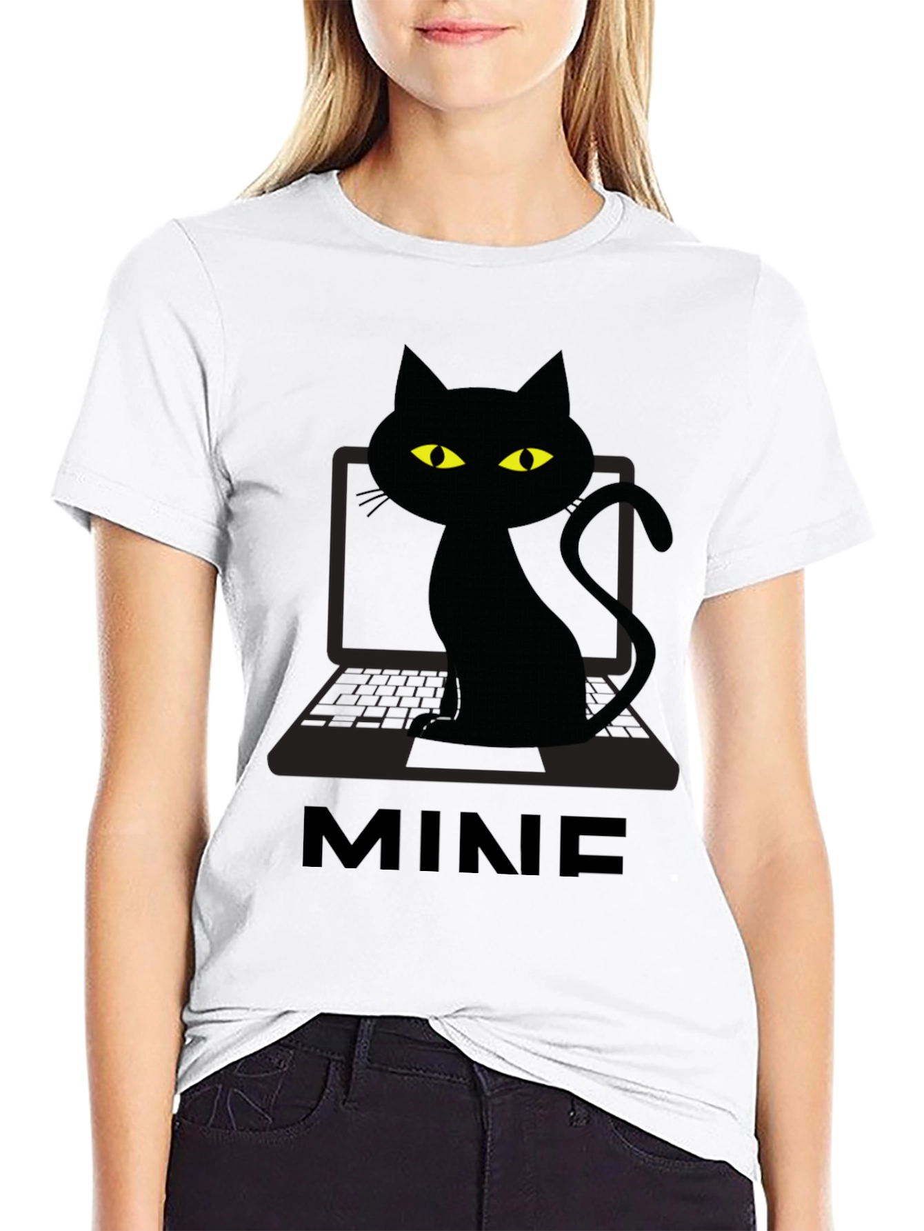 Black MINE Cat Laptop Graphic Tee - Black view 9