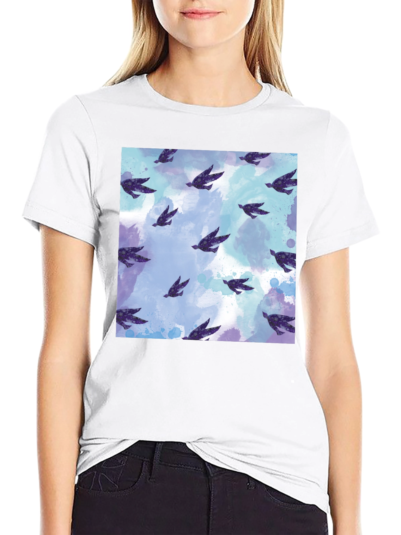 Black Bird Pattern Tee - Soft Cotton Blend Comfort view 9